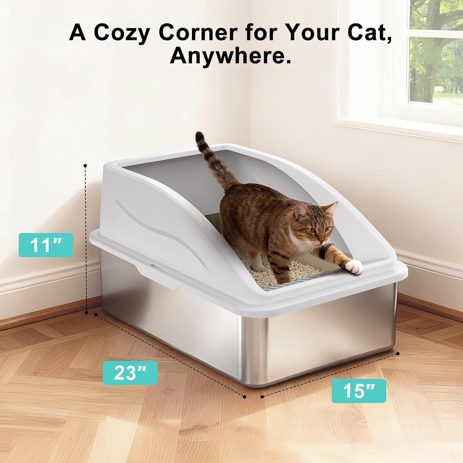 Thumbnail 5 de AIPERRO PTSP006-SGA-VC XL Stainless Steel Enclosed Cat Litter Box, 2-Pack