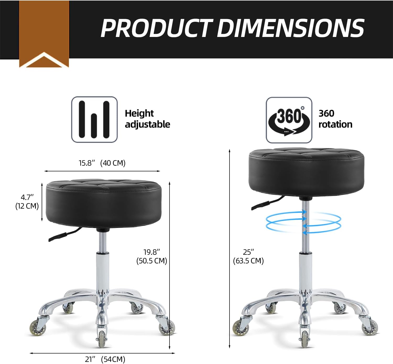 Detalle 2 de Ainilaily Rolling Stool 19.8–25 in
