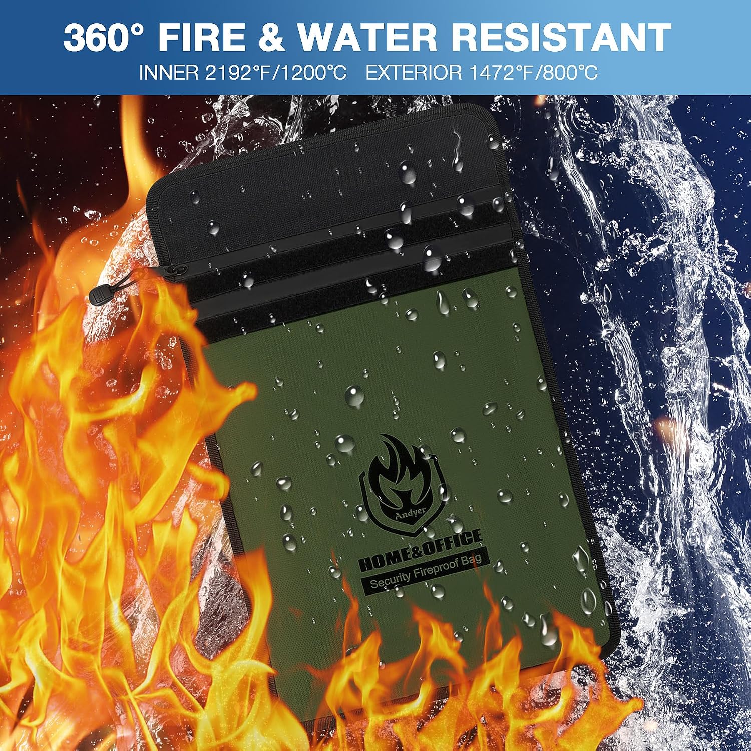 Thumbnail 1 de Andyer FDB001 Fireproof Document Bag, 15 x 11 Inches, Two Pockets