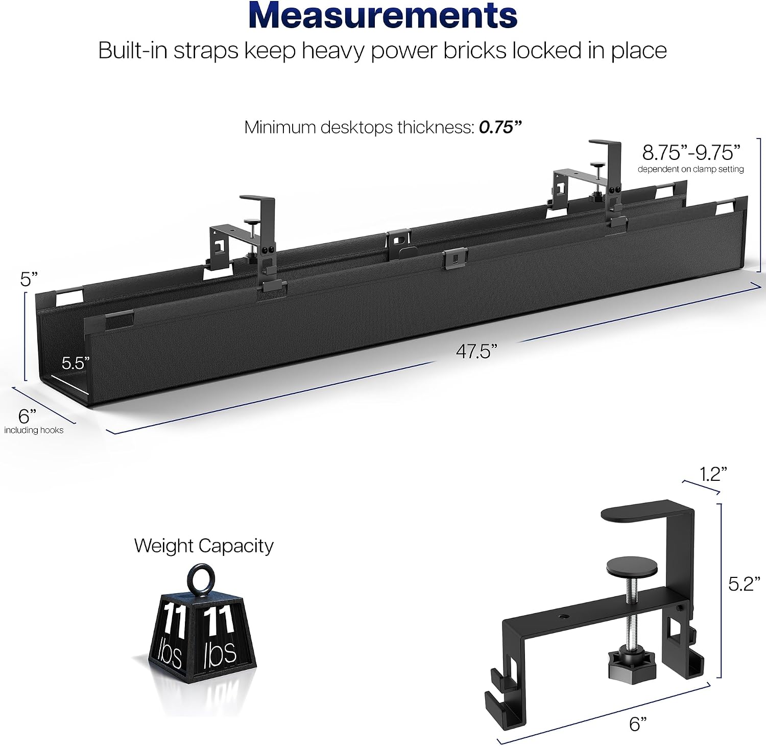Thumbnail 4 de VIVO Fabric Cable Management Tray, 47 in