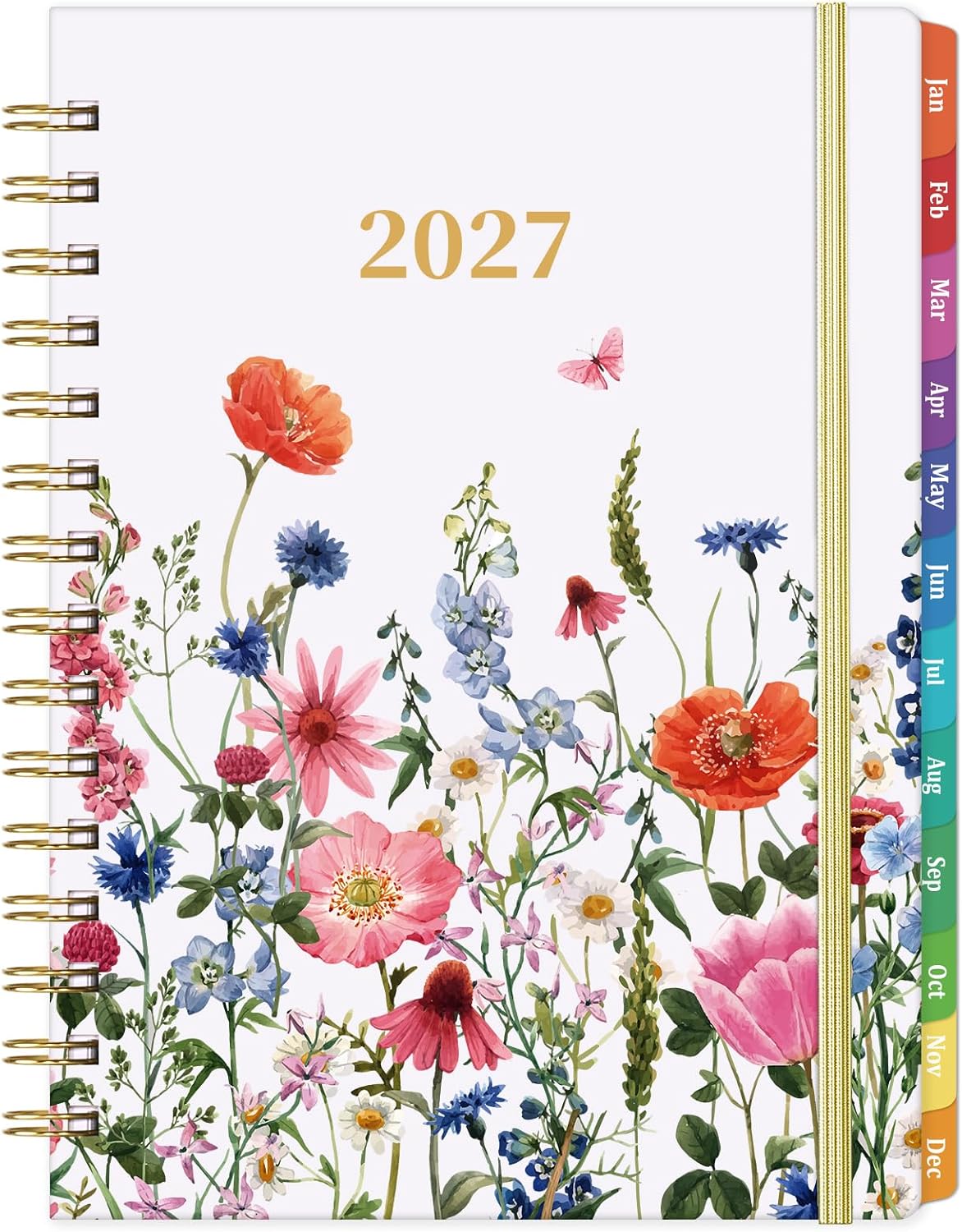 Detalle de Planrage 2027 Planner, Weekly and Monthly Hardcover with Floral Cover and Colorful Tabs