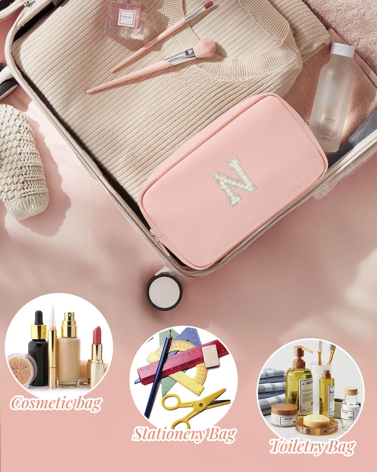 Detalle de VLANDO Travel Makeup Bag in PU Leather