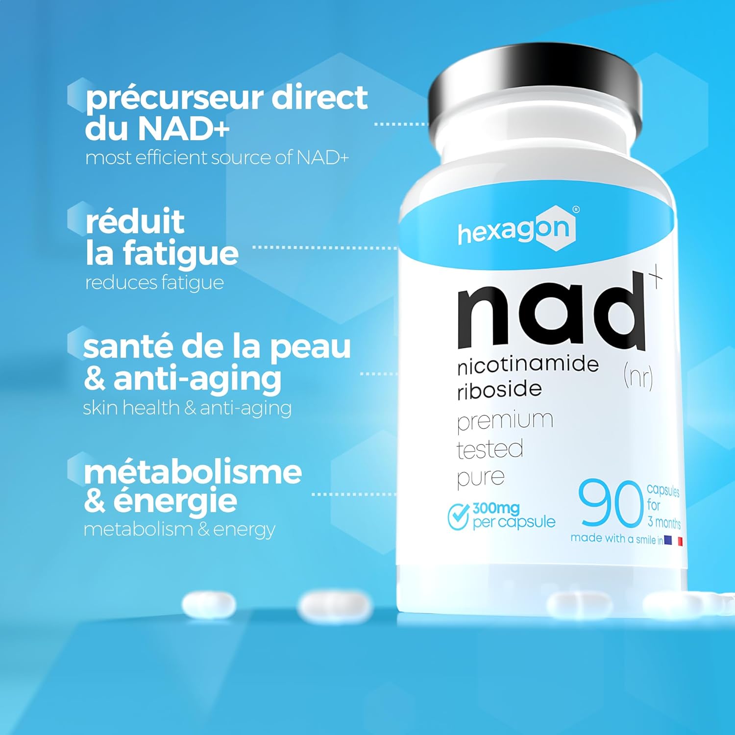 Thumbnail 2 de NAD+ Nicotinamide Riboside Chloride 300 mg – Cure de 3 mois (90 gélules végétales, vegan)