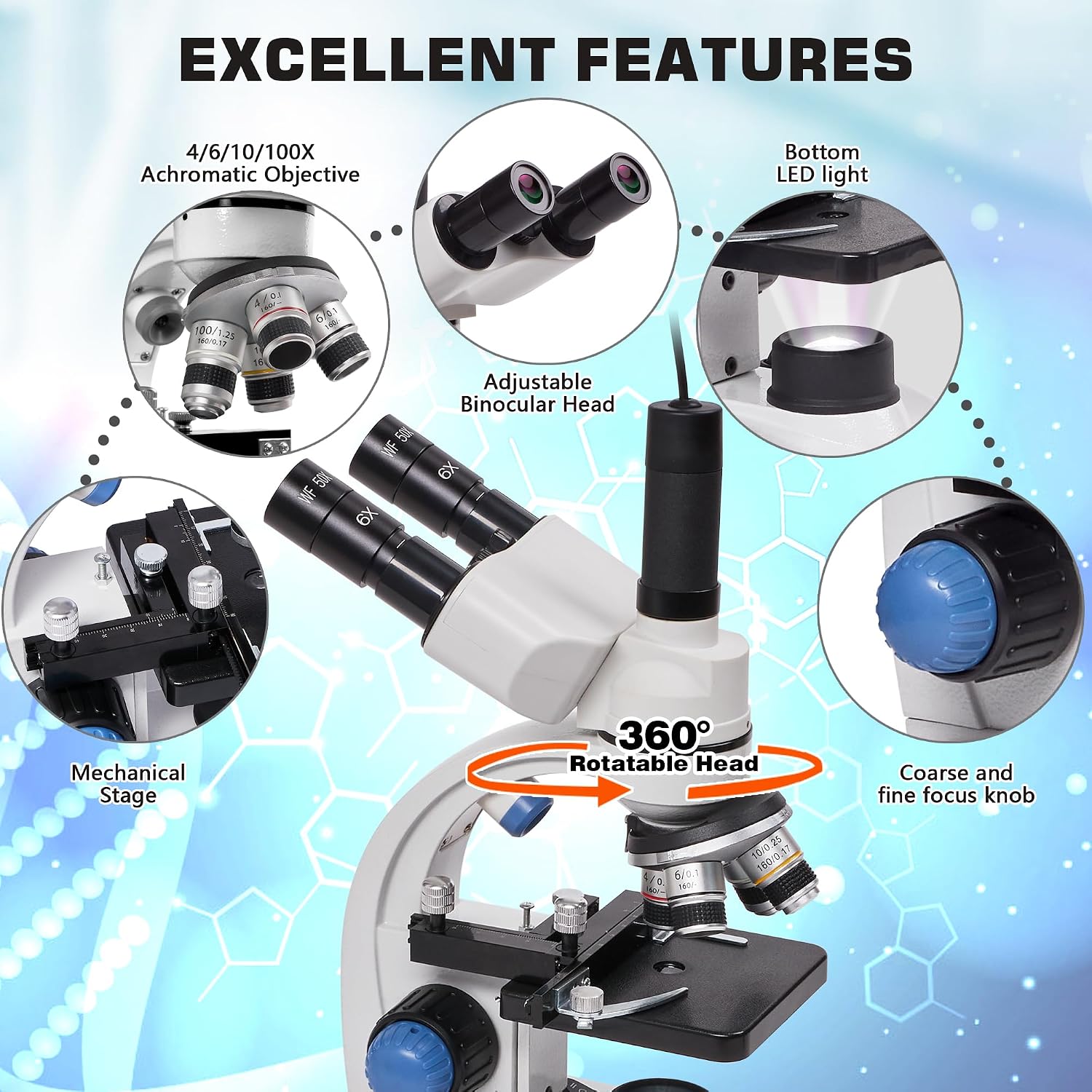 Thumbnail 5 de Trinocular Microscope 200X–5000X for Lab Teaching