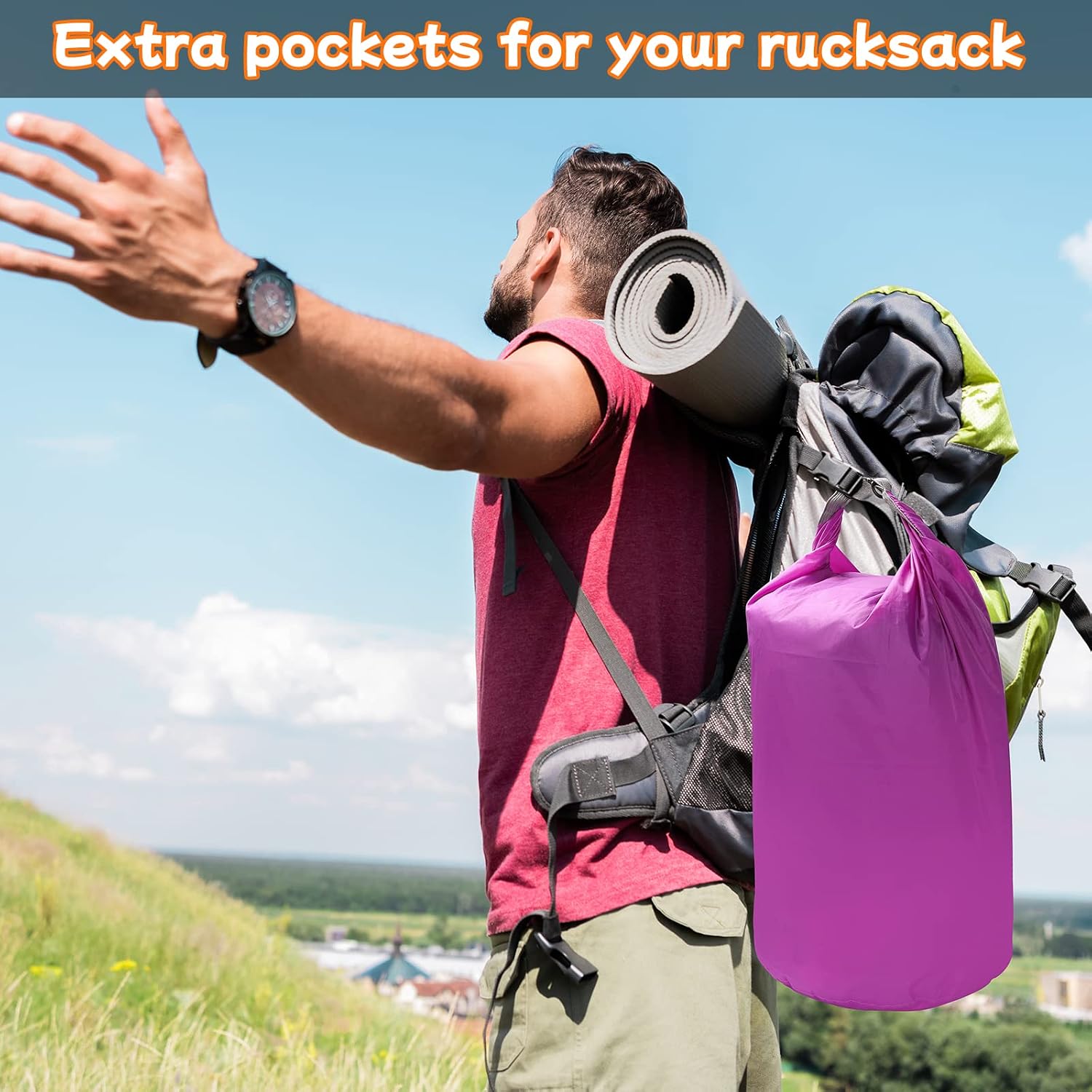 Detalle de Desoto 2-Pack Waterproof Dry Bags (10L) in Purple – Lightweight, Roll-Top Dry Sacks for Hiking, Fishing & Water Sports