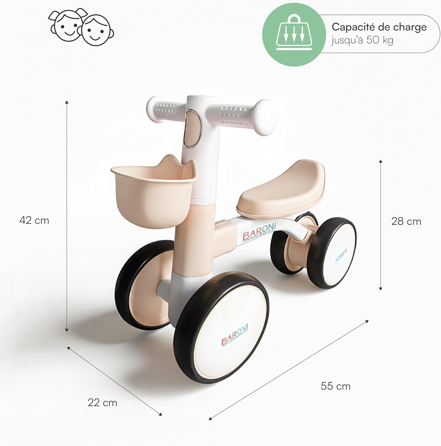Thumbnail 2 de Baroni Toys Bici Senza Pedali Beige a 4 Ruote per Bambini dai 3 Anni – Sviluppo Motorio e Coordinazione