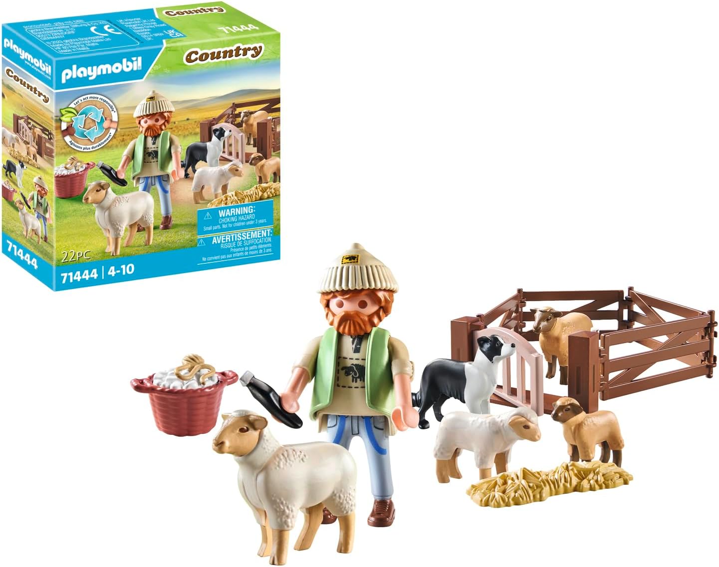 Detalle de PLAYMOBIL Country 71444: Junger Schäfer mit Schafen – robuste Spielfiguren für Kinder ab 4 Jahren