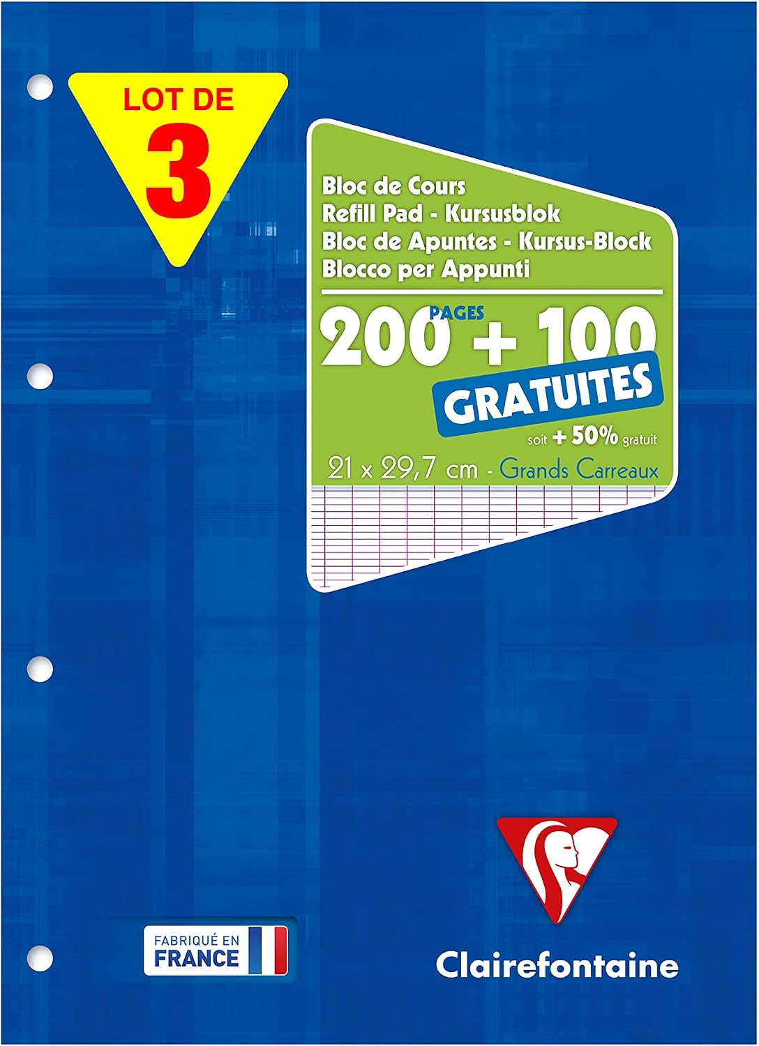 Detalle de Clairefontaine 65819AMZC Bloc s 3 Cours A4