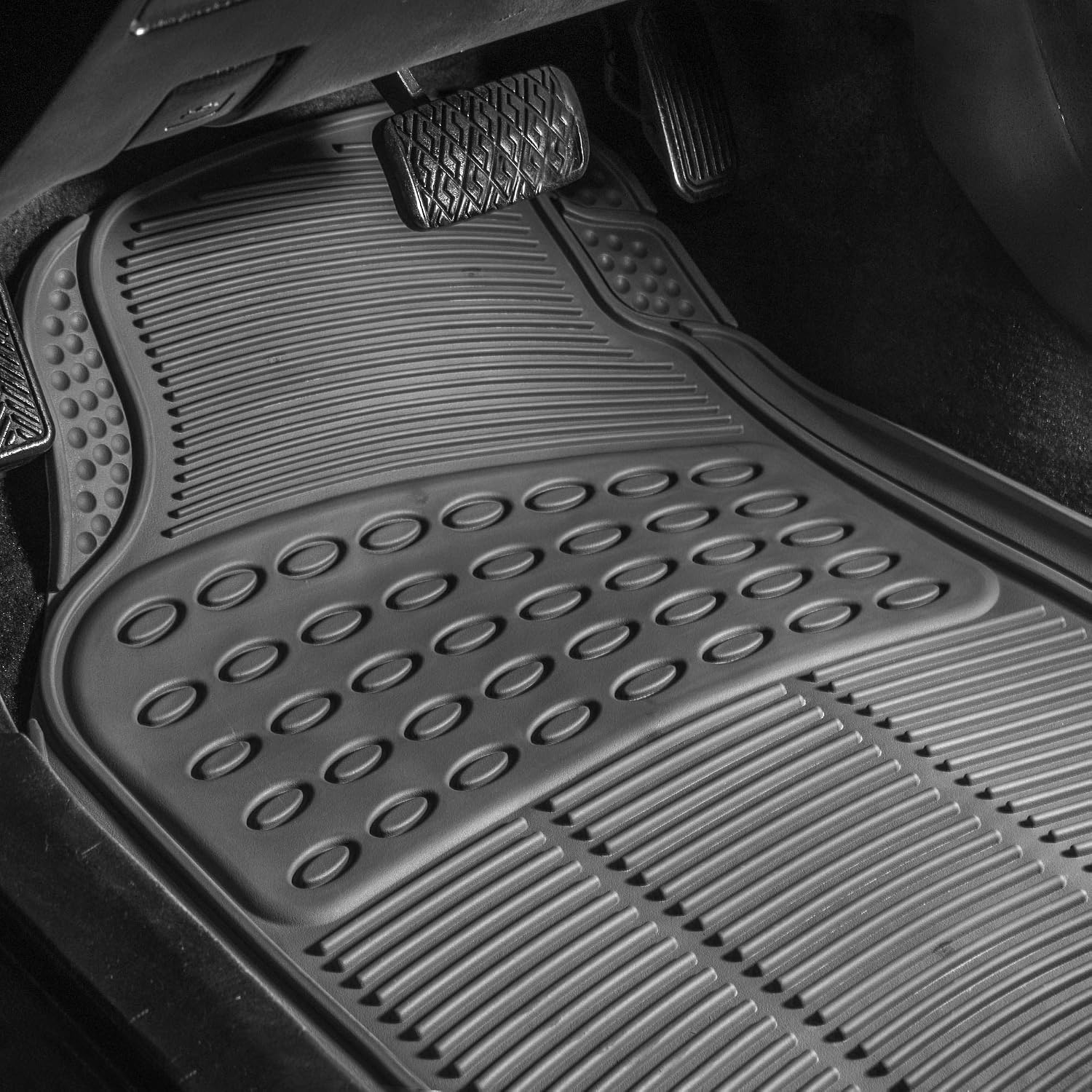 Thumbnail 1 de FH Group Universal Fit Heavy-Duty Rubber Car Floor Mats (Trimmable, ClimaProof) — Gray Full Set