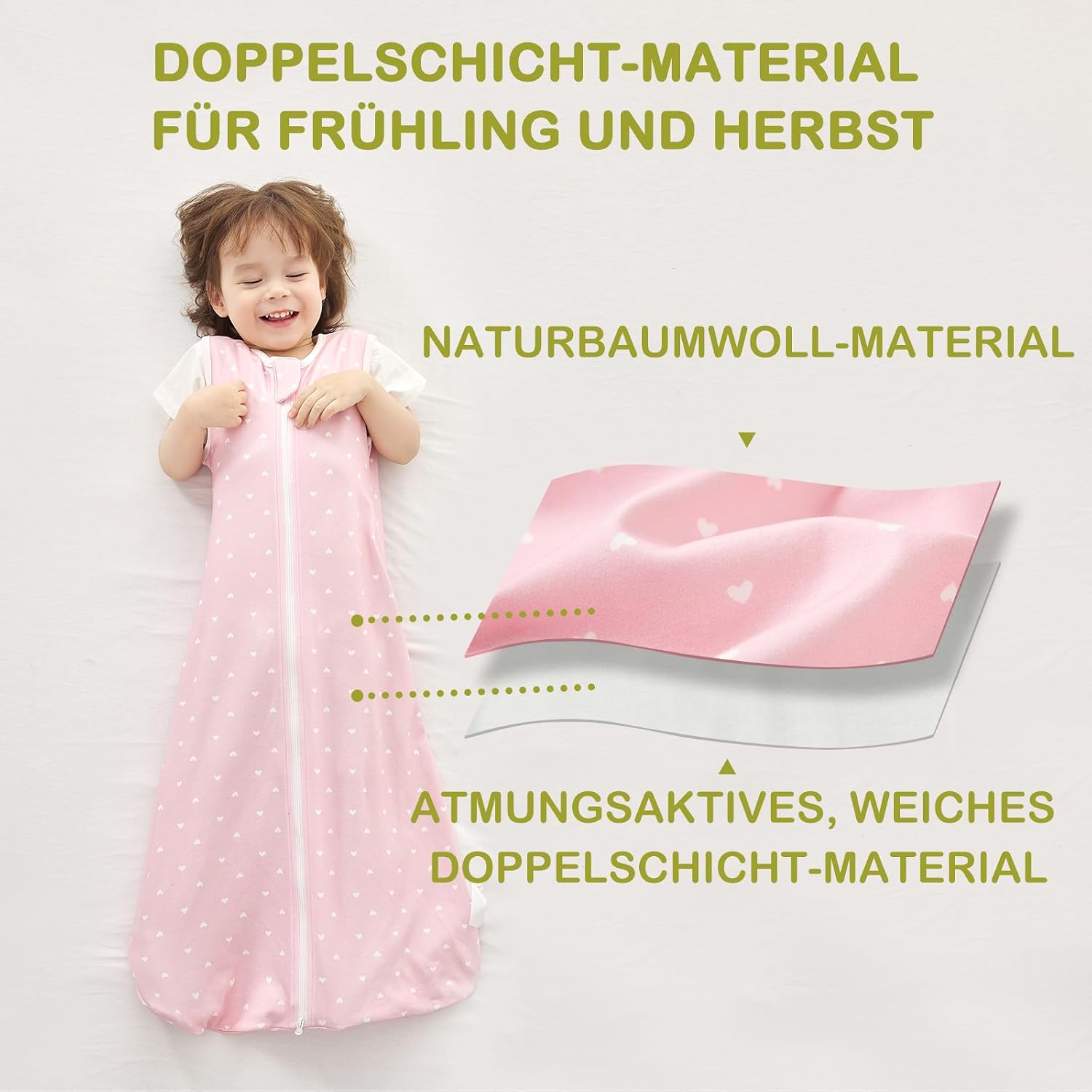 Detalle de Nivolltha 2er Pack Baby Schlafsack 1.0 TOG – 100% Baumwolle, Frühling/Herbst, Größe S