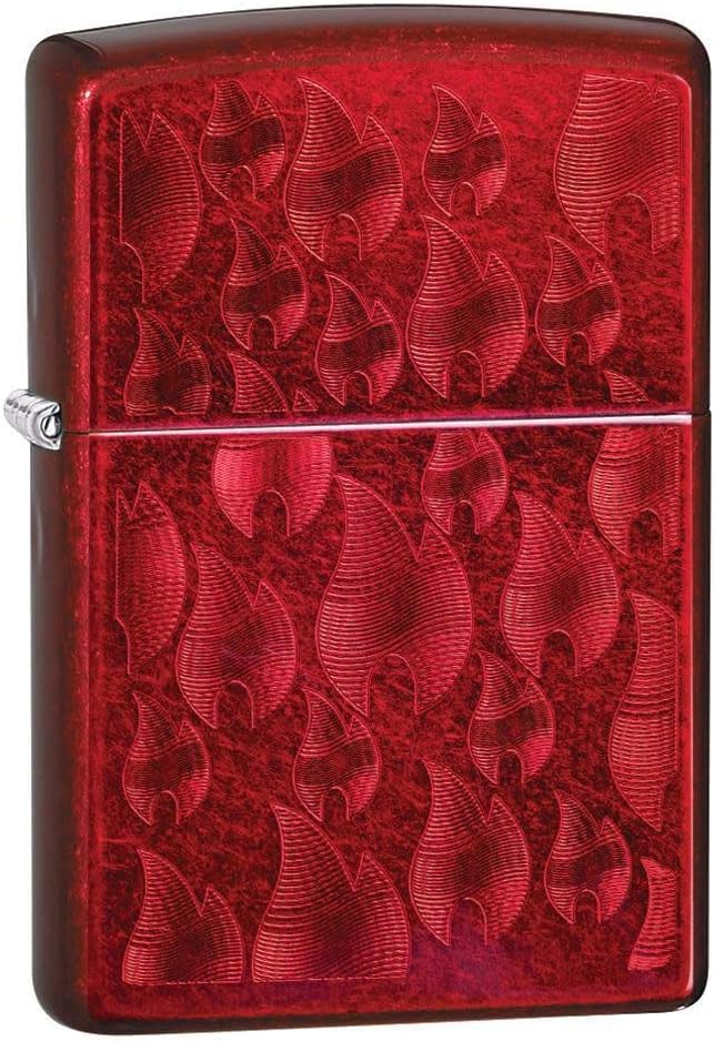 Detalle de Zippo zapalniczka sztormowa z motywem płomieni, czerwona Candy Apple Red