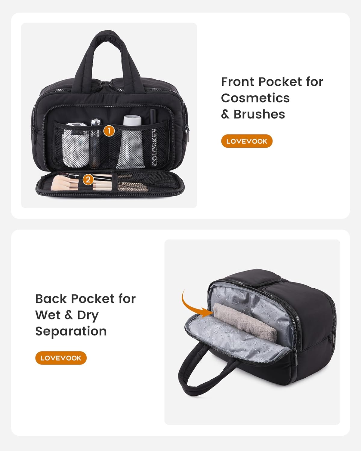 Thumbnail 5 de LOVEVOOK große Kulturtasche Damen mit Nassfach – leichter Reise-Kulturbeutel beige, mit Organizer & Netztaschen
