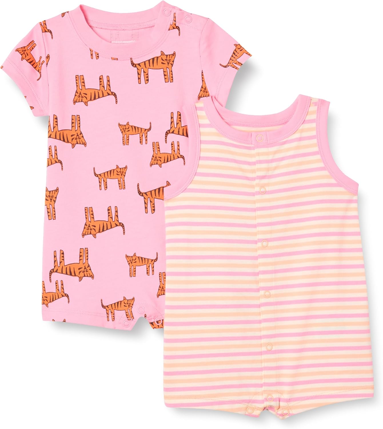 Detalle de Amazon Essentials Unisex Babies’ Romper Set (Pack of 2) – Sleeveless and Short-Sleeved Cotton