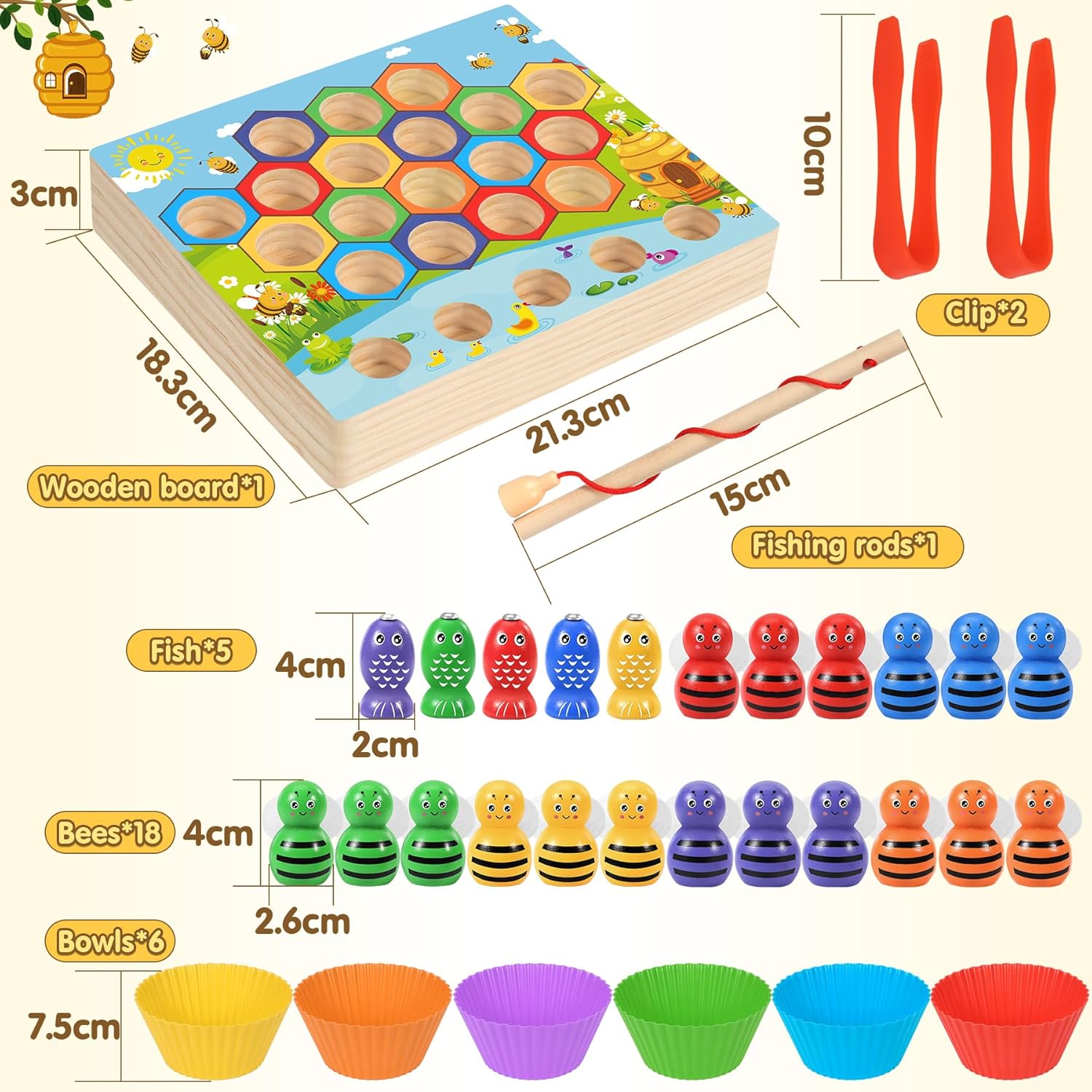 Thumbnail 6 de Ophy Giochi Montessori 3 in 1 in legno con pesca magnetica e classificazione colori (2–5 anni)