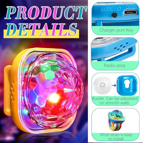 Detalle de RIRIDAMAI Discokugel Armband Partylicht – 4er Set Musikgesteuert, USB-Aufladung, Saugnapf