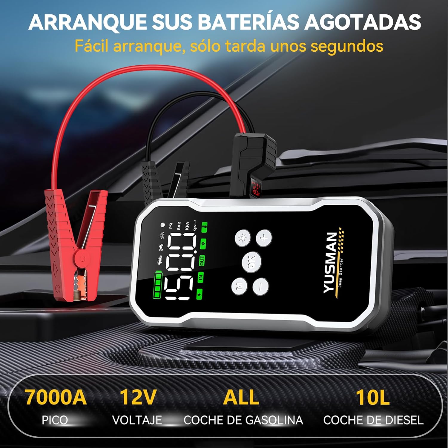 Detalle 2 de YUSMAN Arrancador de baterías 12V 7000A 15800mAh