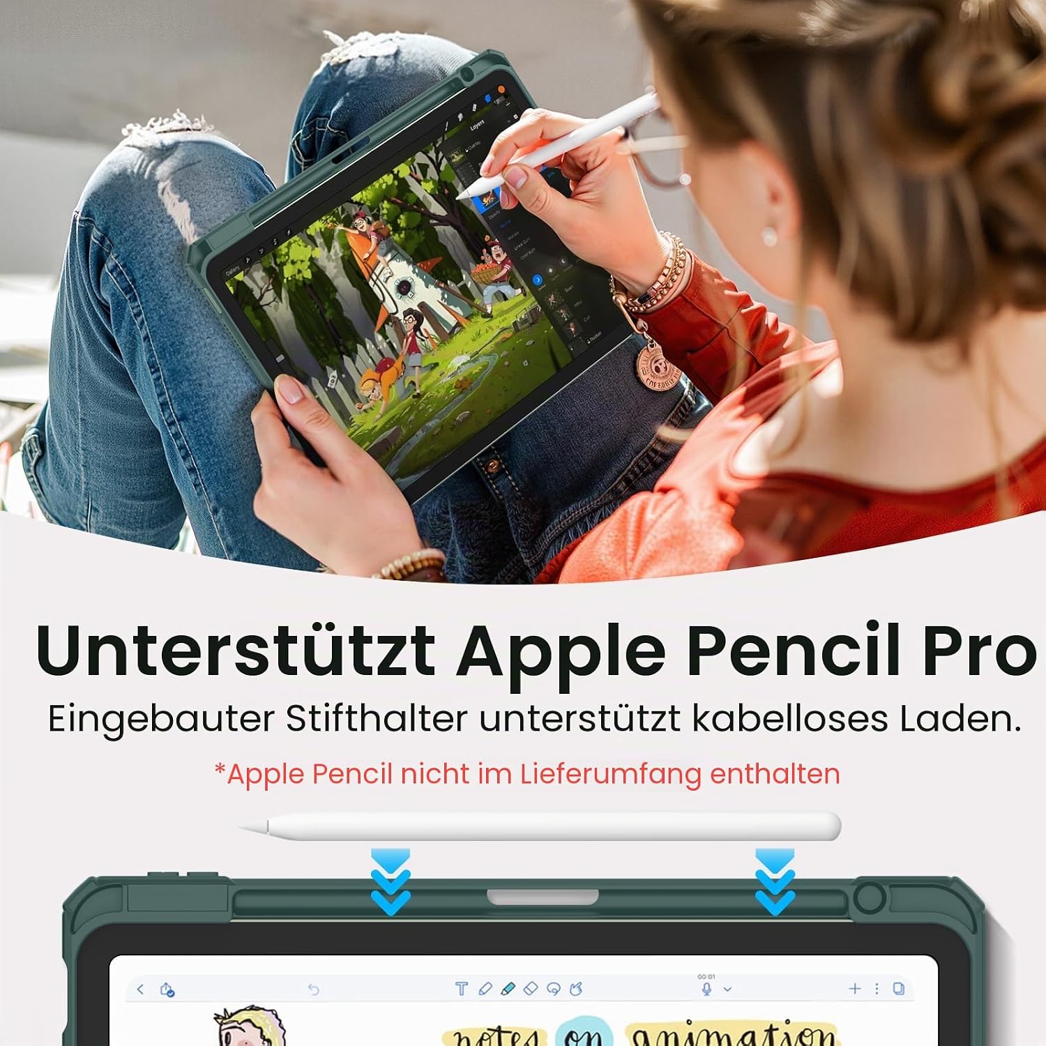 Thumbnail 5 de Fintie Hybrid Hülle für iPad Air 11 Zoll (M4/M3/M2) & iPad Air 4/5 10,9 Zoll – dunkelgrün, mit Stifthalter