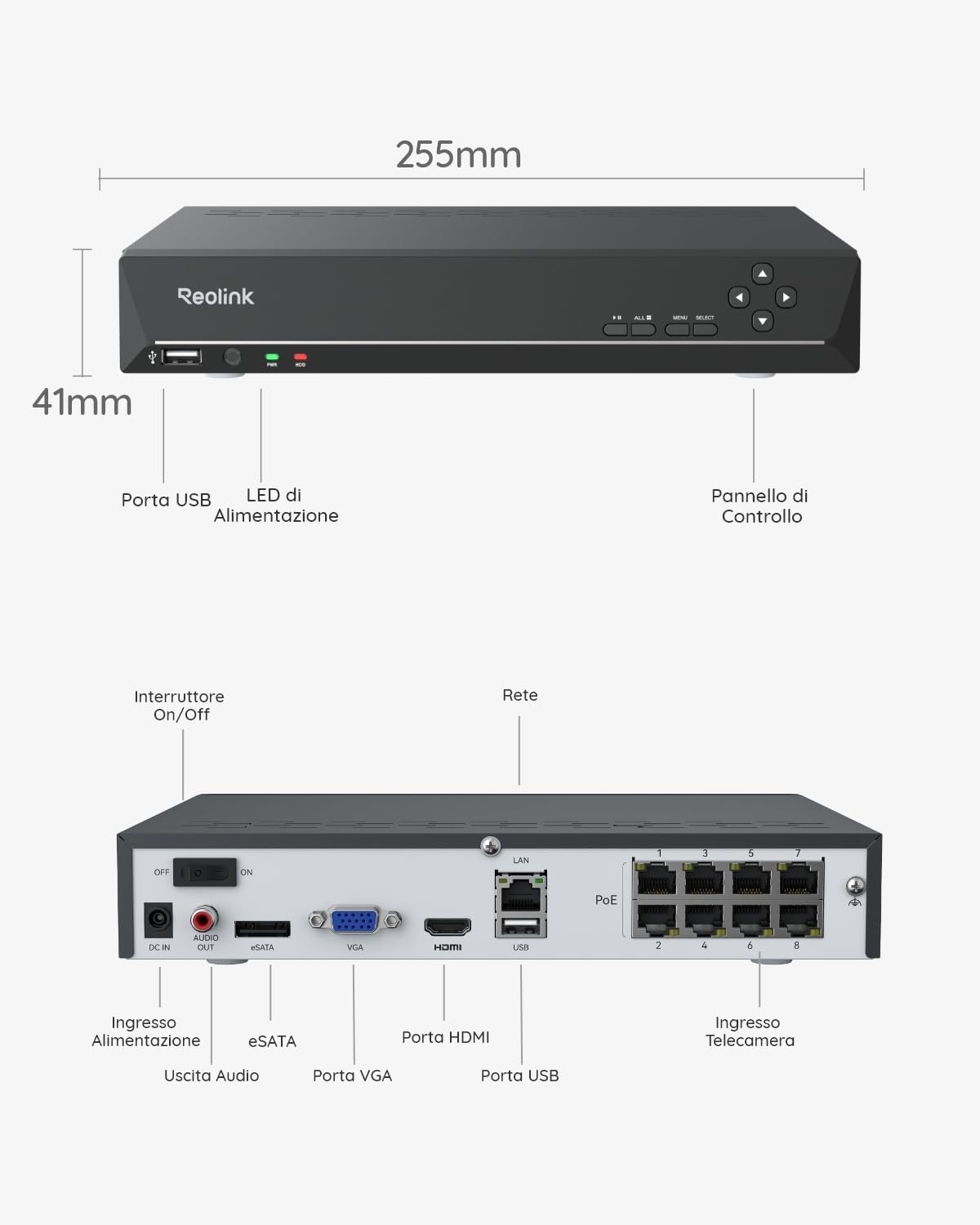 Detalle de Reolink NVR PoE 8 Canali con 2TB HDD, RLN8-410 – Registrazione 24/7 e gestione locale/remota