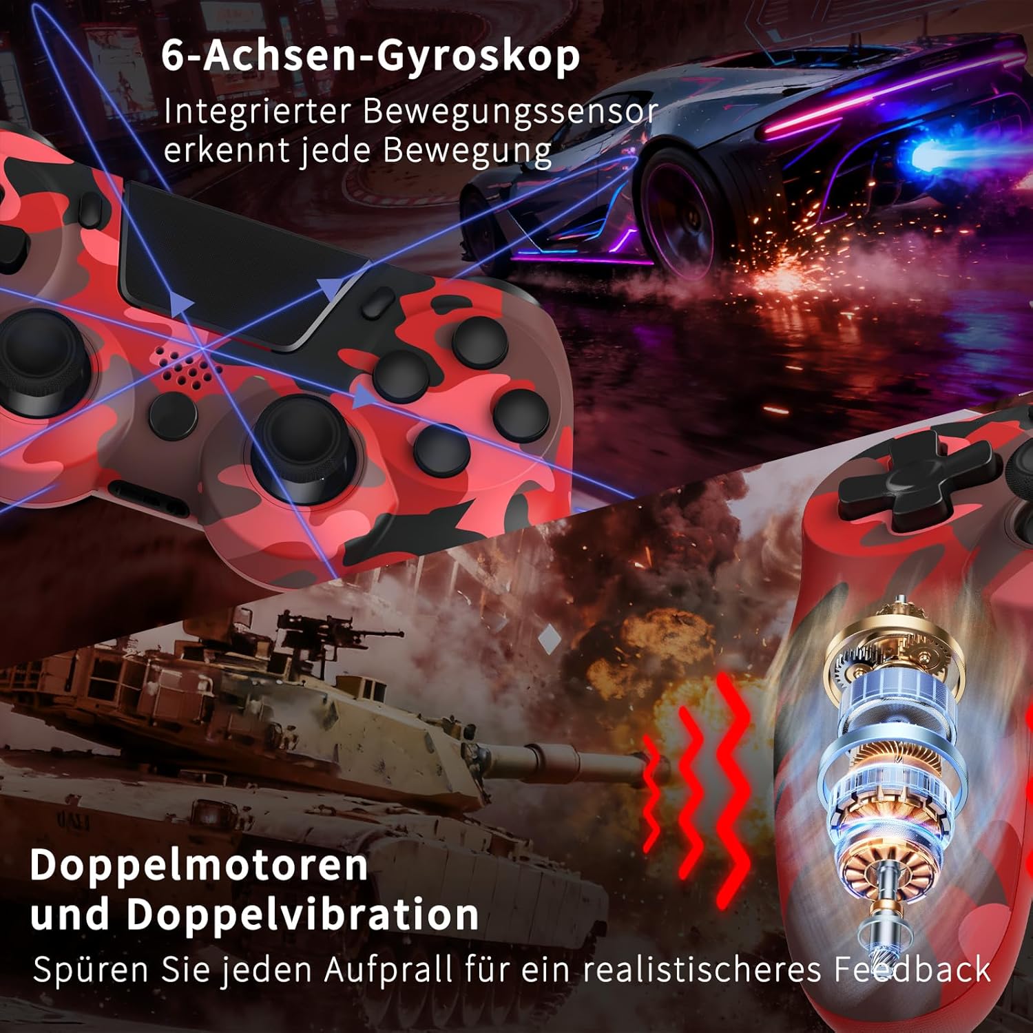 Thumbnail 2 de ancihdgm Wireless Controller für PS4 – Kabelloser Gamepad mit Dual-Vibration, Touchpad und 1000 mAh Akku