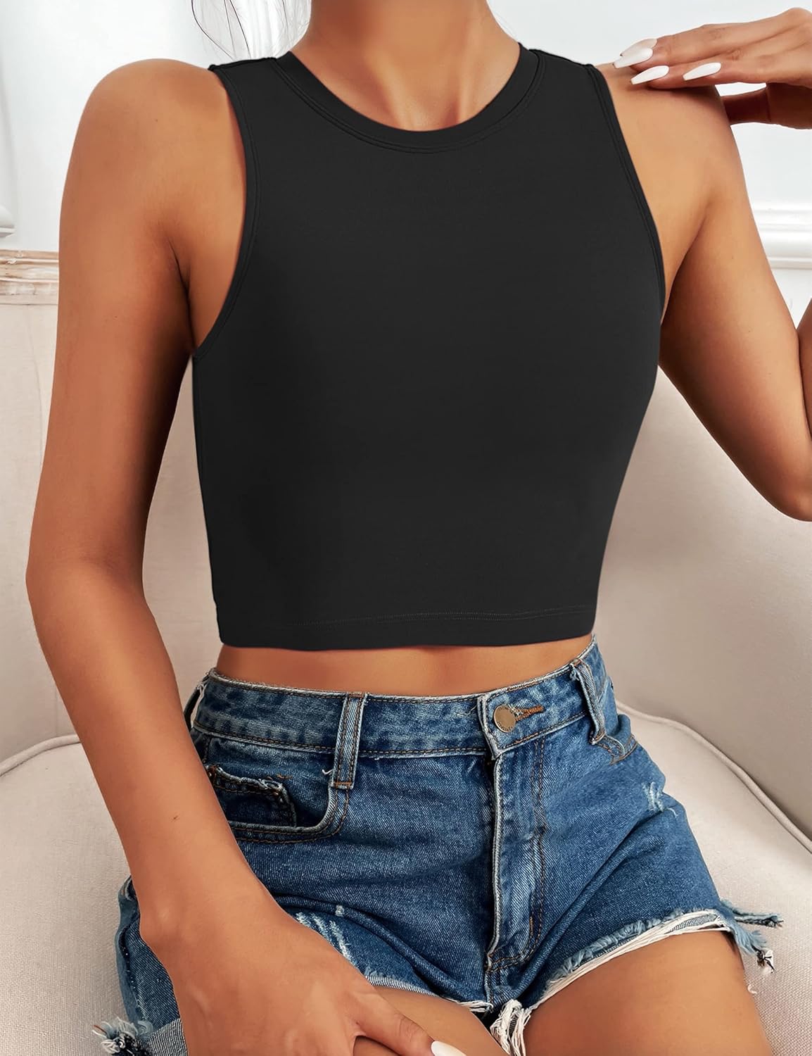 Detalle de Natural Feelings Nudi Sports Bras for Women with Removable Padded Cups Yoga Tank Crop Top