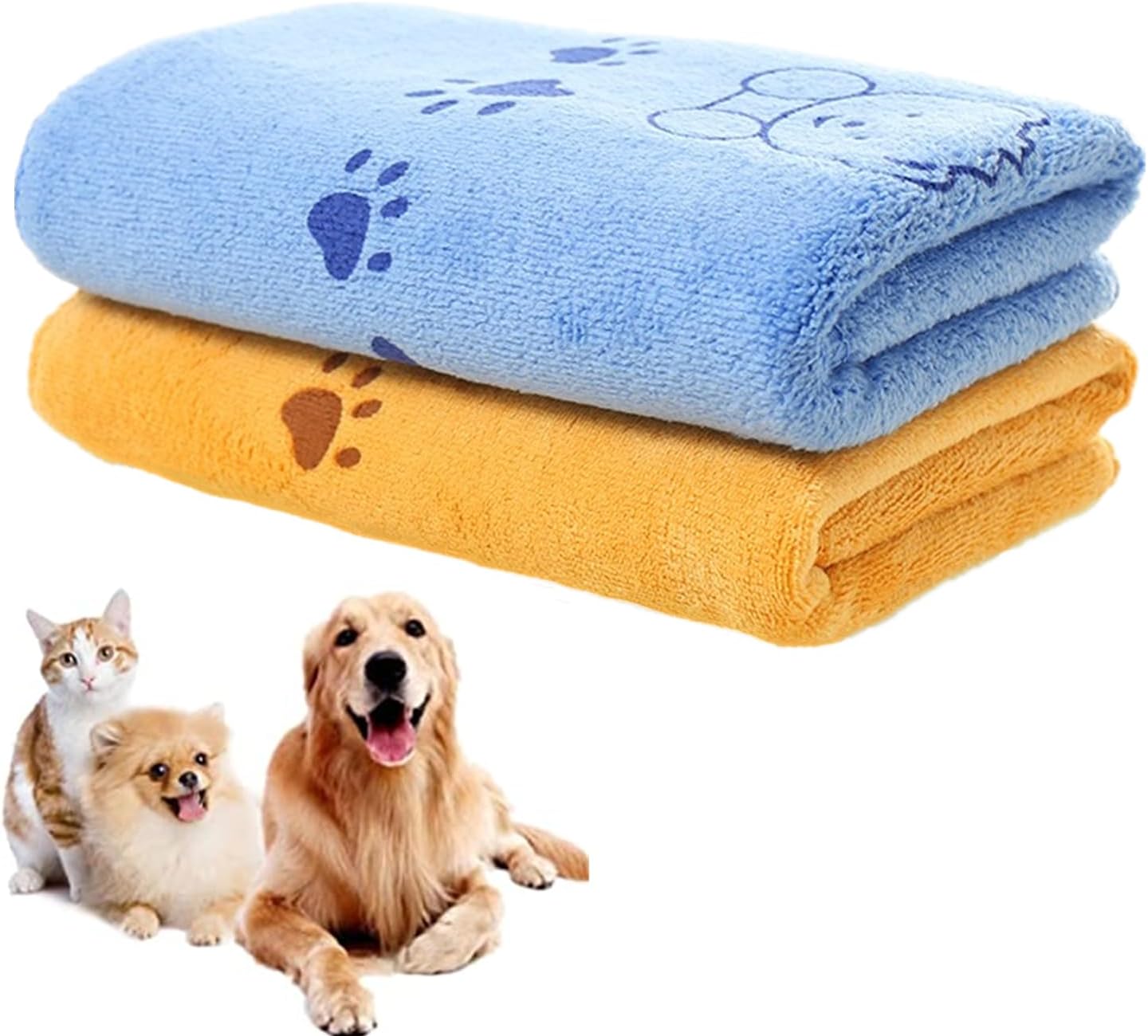 bangminda Hundehandtuch (2er-Set) Mikrofasertücher zum Abtrocknen & Pflegen, waschbar – 140 x 71 cm (Gelb und Blau)