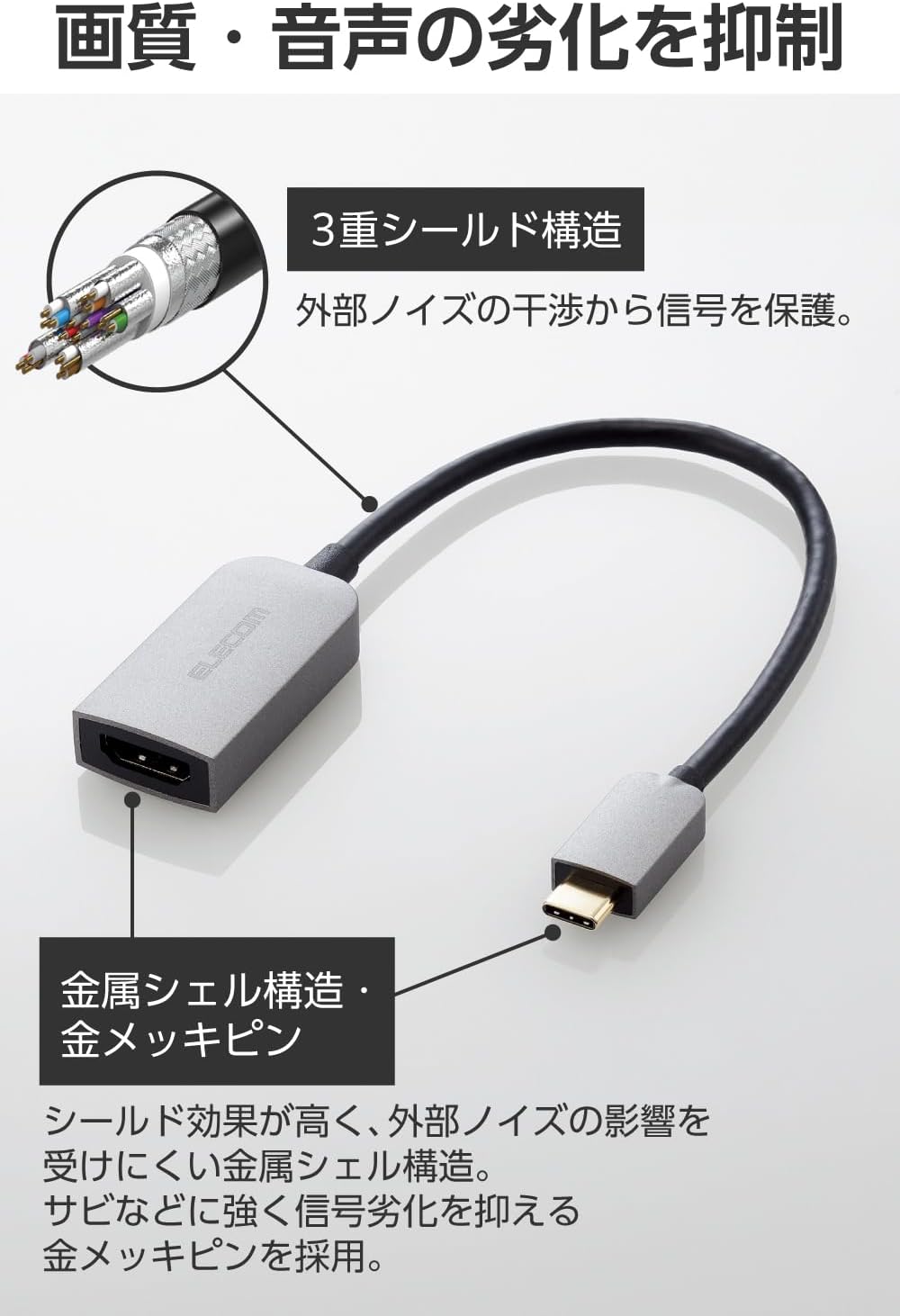 Thumbnail 5 de エレコム ECAD-CHDMIQGM4 USB Type-C to HDMI変換アダプター 4K/60Hz・約15cm