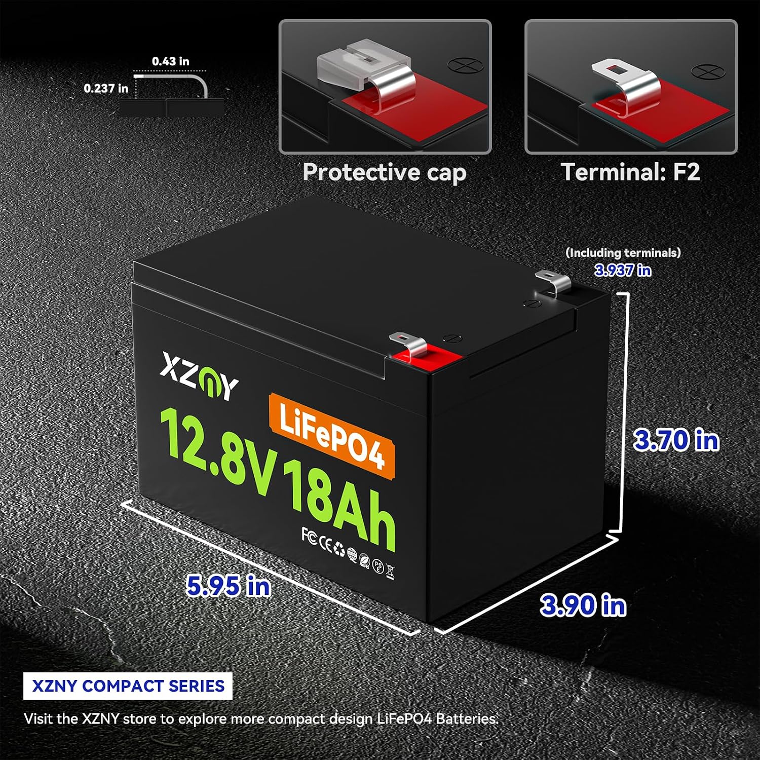 Detalle 2 de XZNY Compact 12V 18Ah LiFePO4 Battery with 20A BMS, 4,000+ Cycles