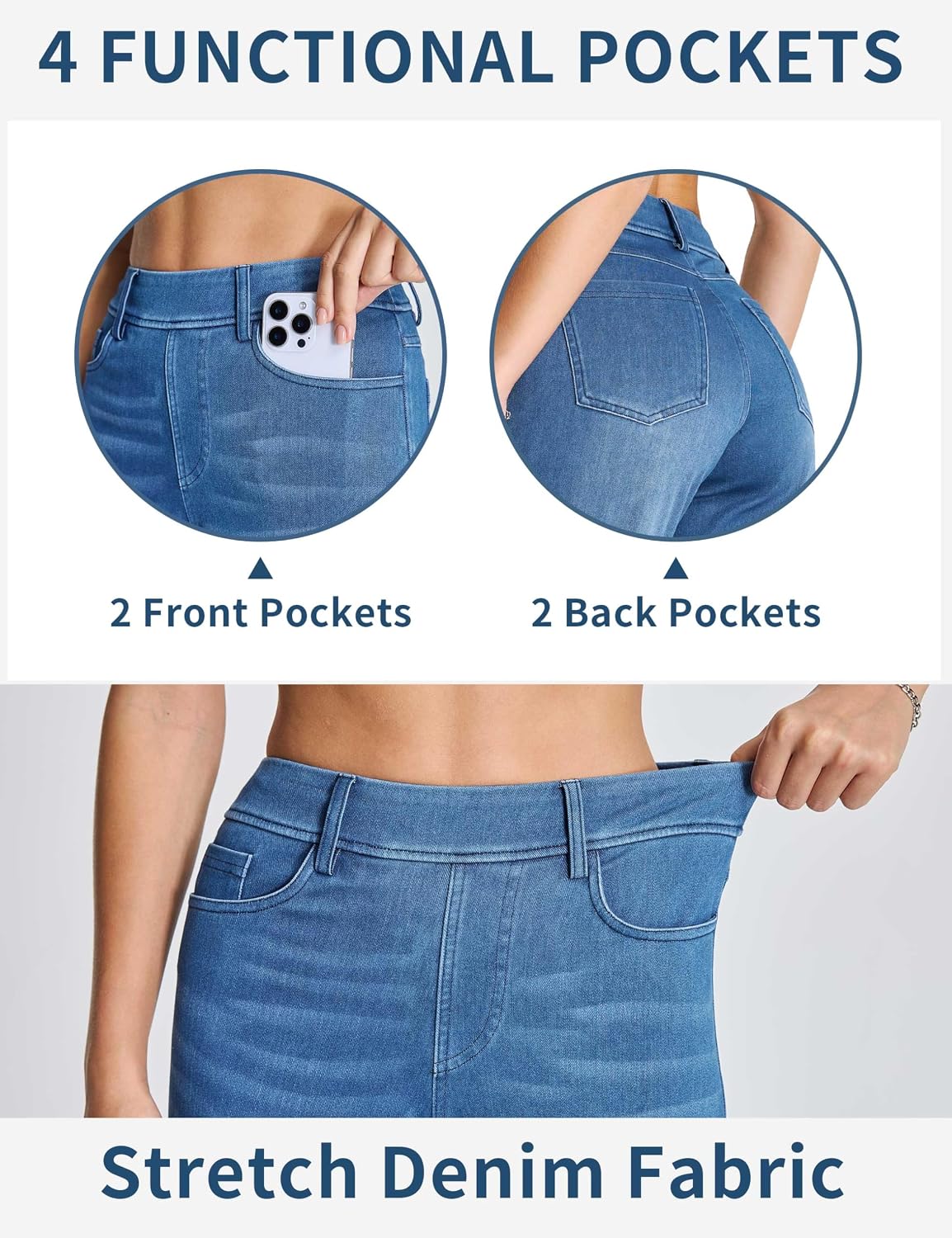 Detalle 2 de THE GYM PEOPLE Women's Straight Leg Pull-On Jeans, Stretch Denim