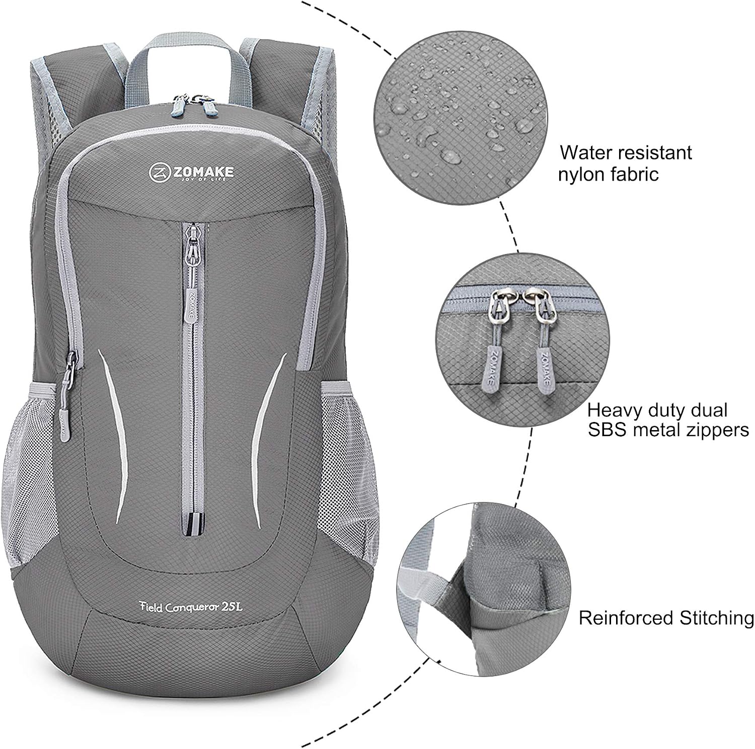 Detalle de ZOMAKE sac à dos pliable ultra léger 25L — petit daypack de randonnée packable
