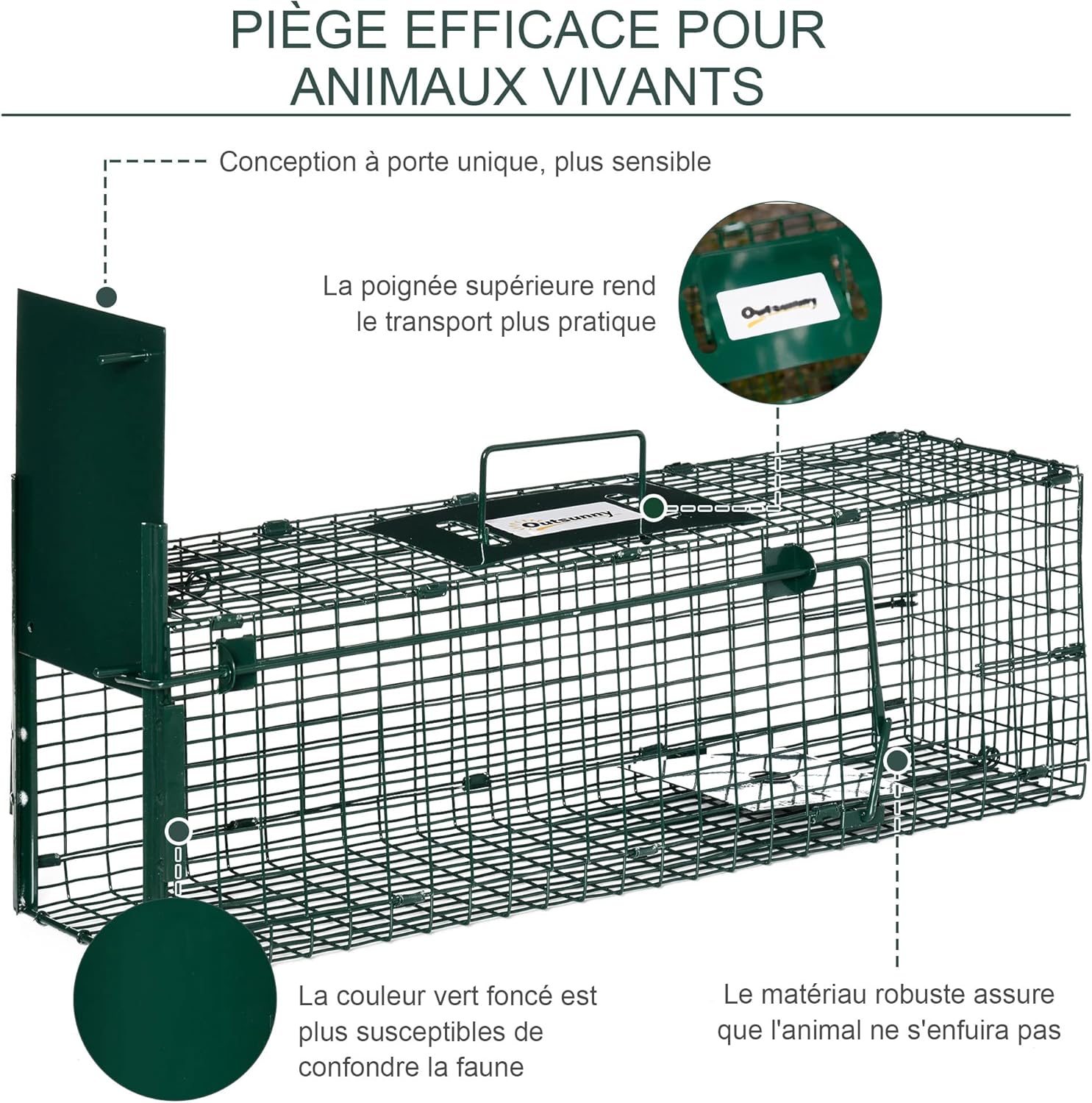 Detalle de Outsunny Piège de Capture Vivant en Acier – 60L x 18L x 20H cm, entrée 14 x 15,5 cm, vert foncé