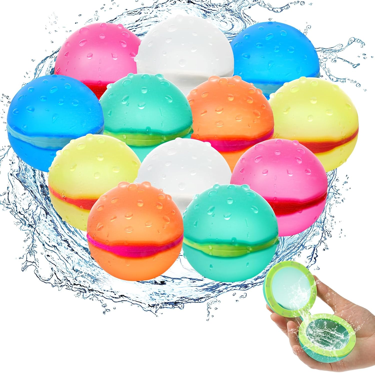 Detalle de Reusable Water Balloons with Magnetic Self-Sealing: 12 Colorful Balloons for Outdoor Water Fun