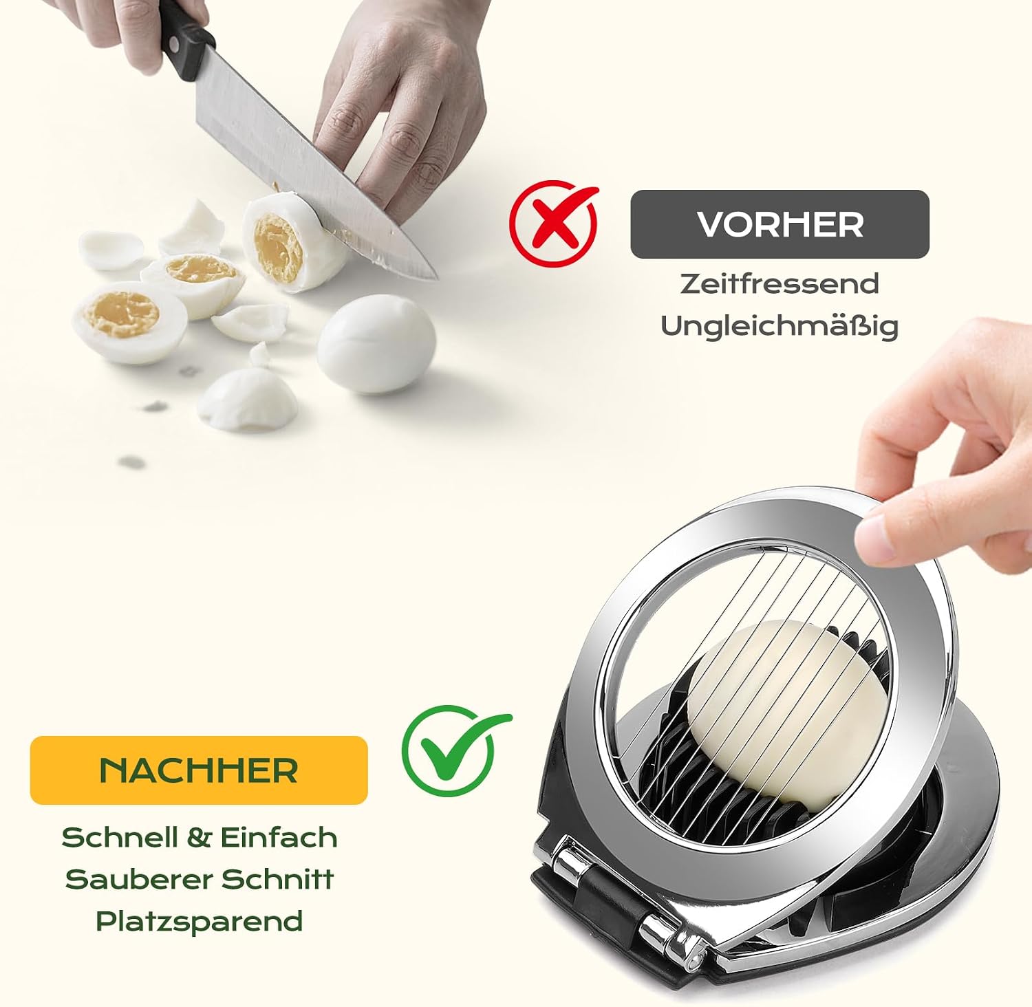 Detalle de BIBURY Eierschneider aus Edelstahl (2-in-1) – Egg Slicer für hartgekochte Eier & mehr