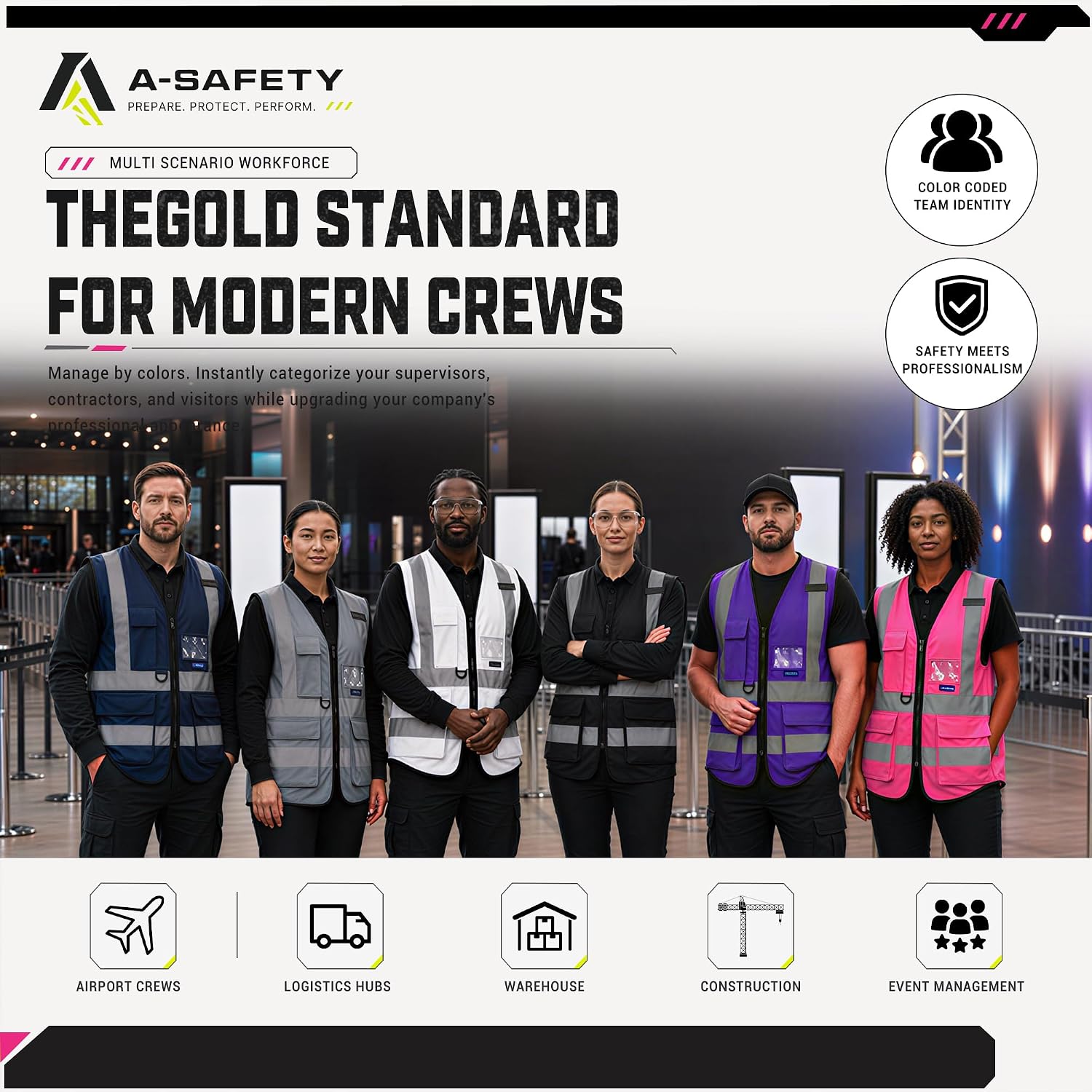 Detalle de A-SAFETY Pink Medium Reflective Safety Vest with 7 Pockets and Radio Mic Loop