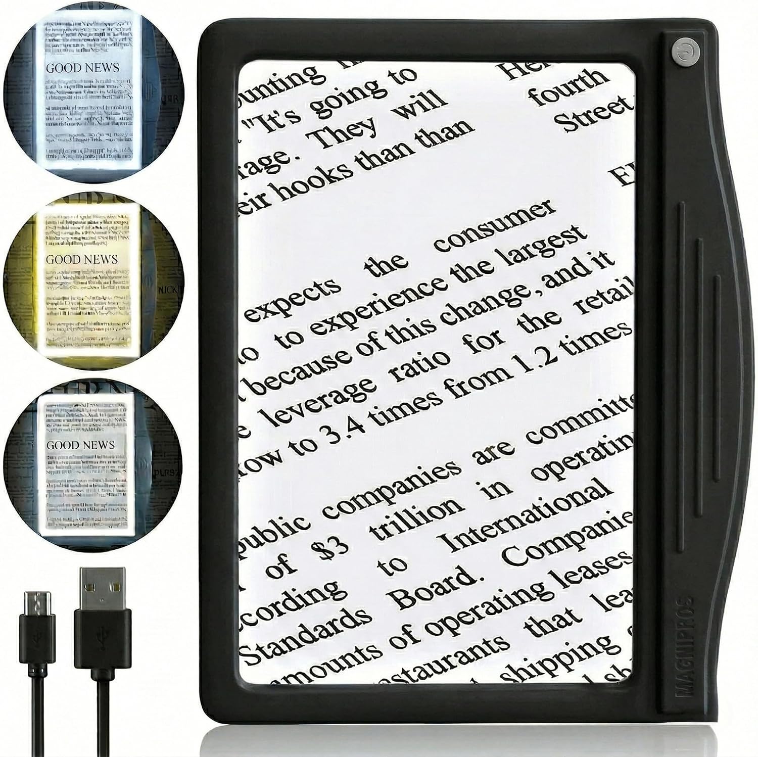 Detalle de MagniPros 5X Rechargeable Large Ultra Bright LED Page Magnifier with Anti-Glare Lens