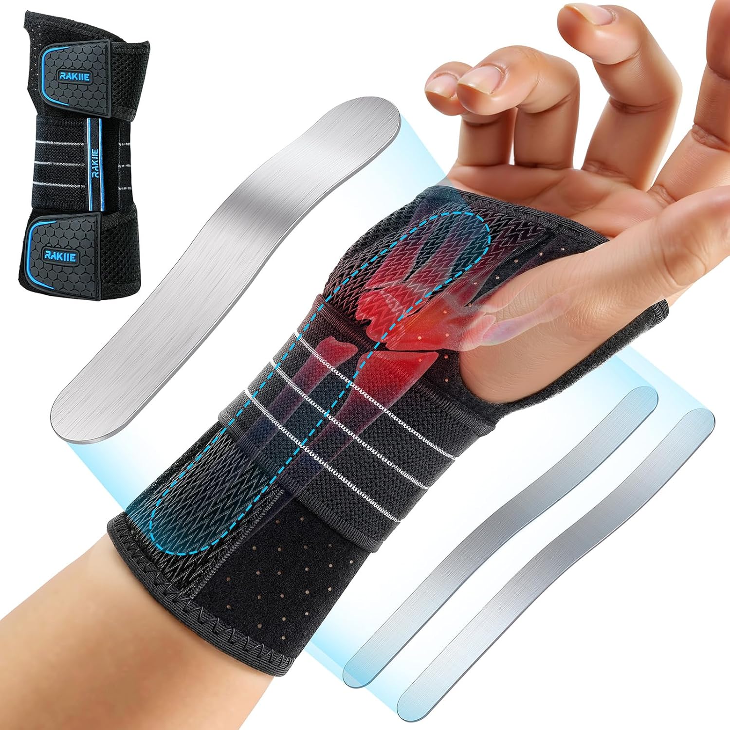 Detalle de Rakiie Carpal Tunnel Wrist Brace Large, 3‑splint
