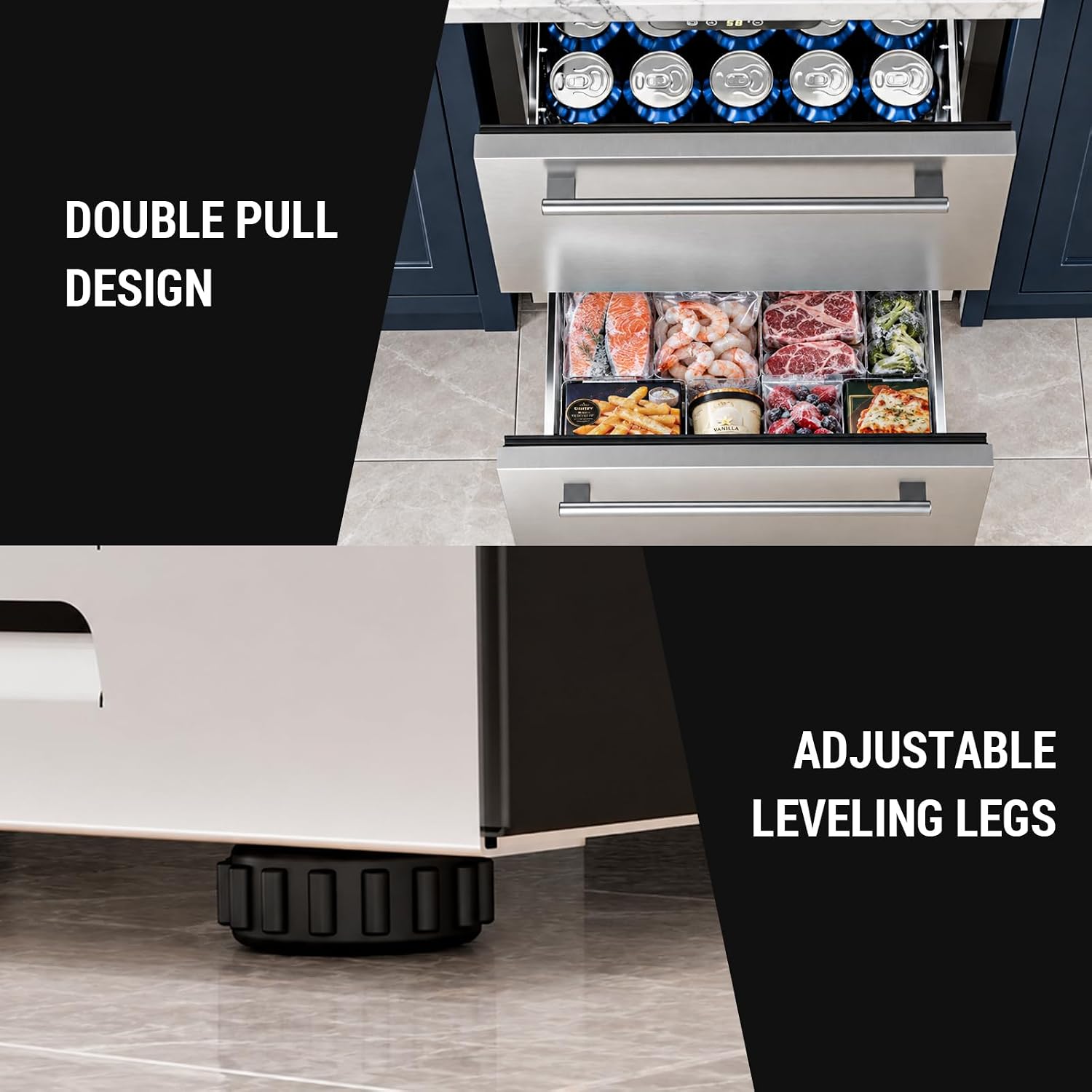 Detalle 1 de Antarctic Star BCD-120B/2T 145-Can Dual-Zone Drawer Beverage Refrigerator