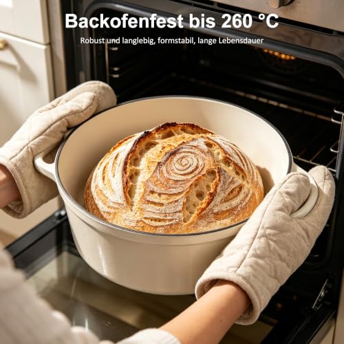 Detalle de Topbooc Gusseisen Topf Brot Backen, 26 cm, 5 L – Cremeweiß mit Deckel