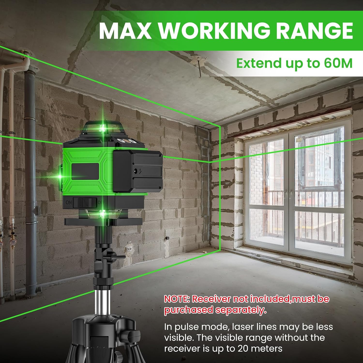 Thumbnail 3 de Laser Level Self Leveling 4D 16 Lines Green Laser Level (4 x 360°) with 2x 2400mAh Batteries, Tripod, Remote & Wall Bracket