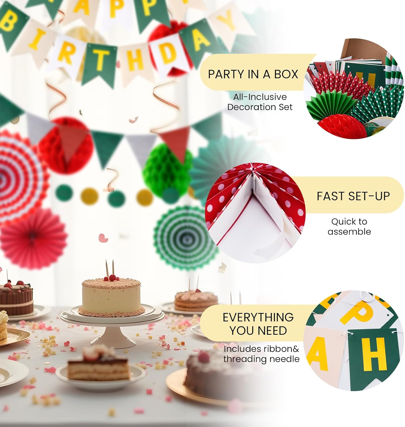 Thumbnail 3 de Meowoo Geburtstagsdeko Happy Birthday Girlande & Wimpelkette (wiederverwendbar)