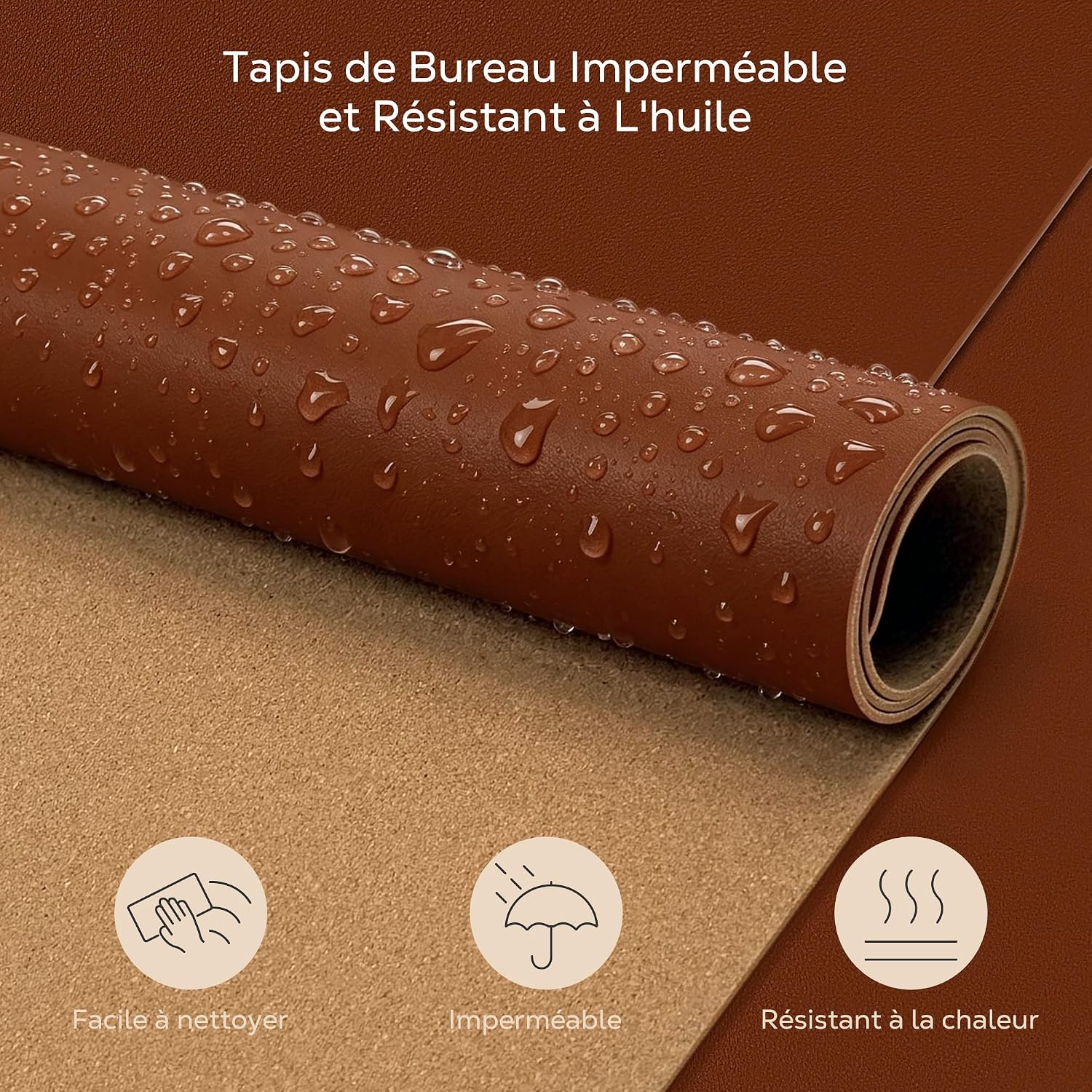 Thumbnail 2 de YISH Sous Main Bureau et Cuir PU, Tapis de Bureau Antidérapant 80 x 40 cm — Marron