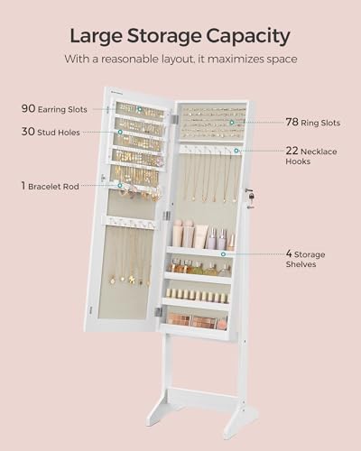Detalle de SONGMICS Mirror Jewellery Cabinet Armoire JJC069W02 (White with Beige Lining)
