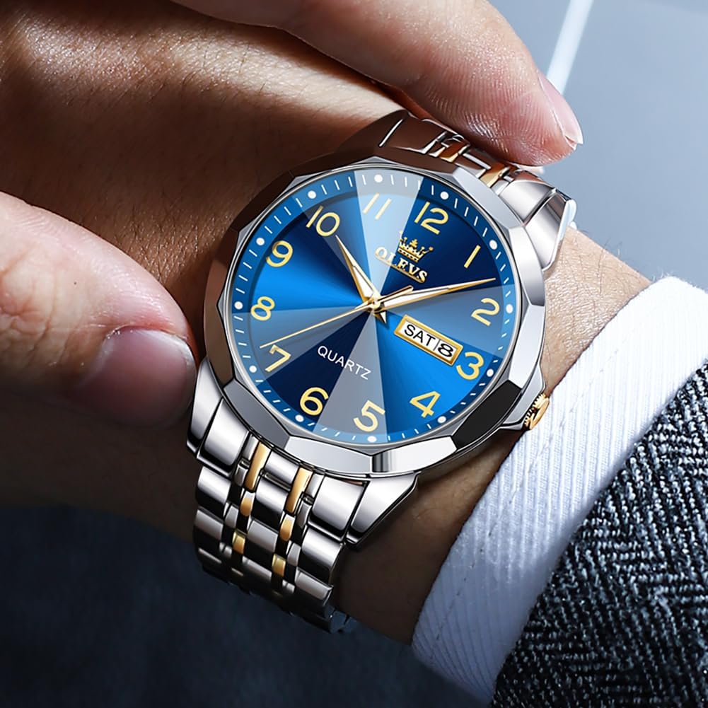 Detalle de Montre homme OLEVS Quartz Index Diamants en acier inoxydable, étanche 30 m, lumineuse et date