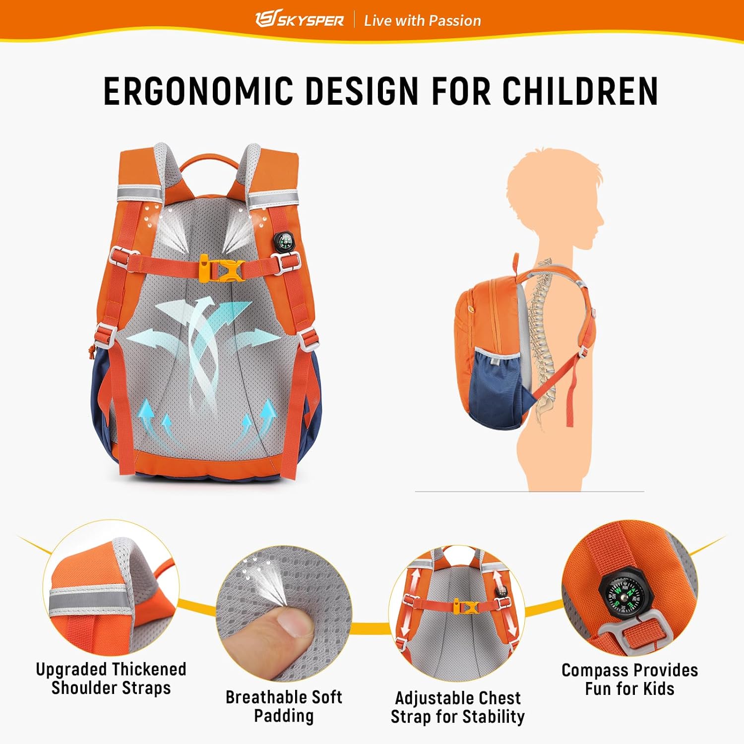 Detalle de SKYSPER Kinderrucksack 10L – robuster Wanderrucksack mit Brustgurt für Jungen & Mädchen