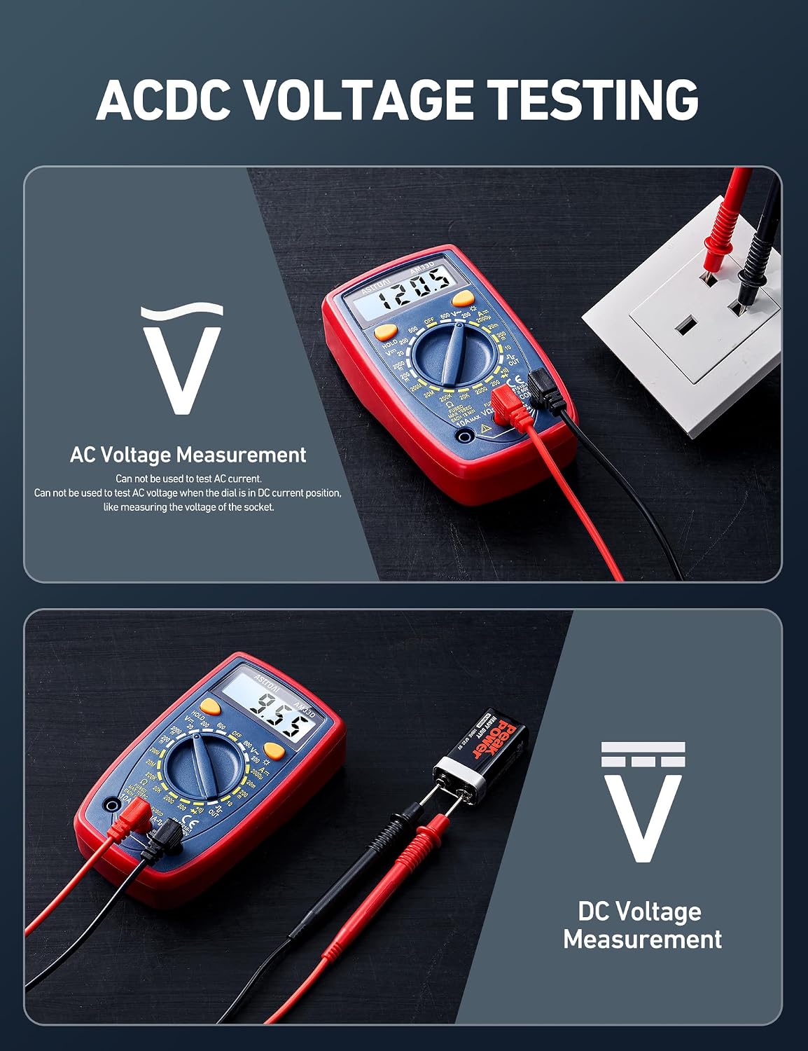 Thumbnail 2 de AstroAI 2000-Count Digital Multimeter with AC/DC Voltage, DC Current, Resistance, Continuity & Diode - Blue