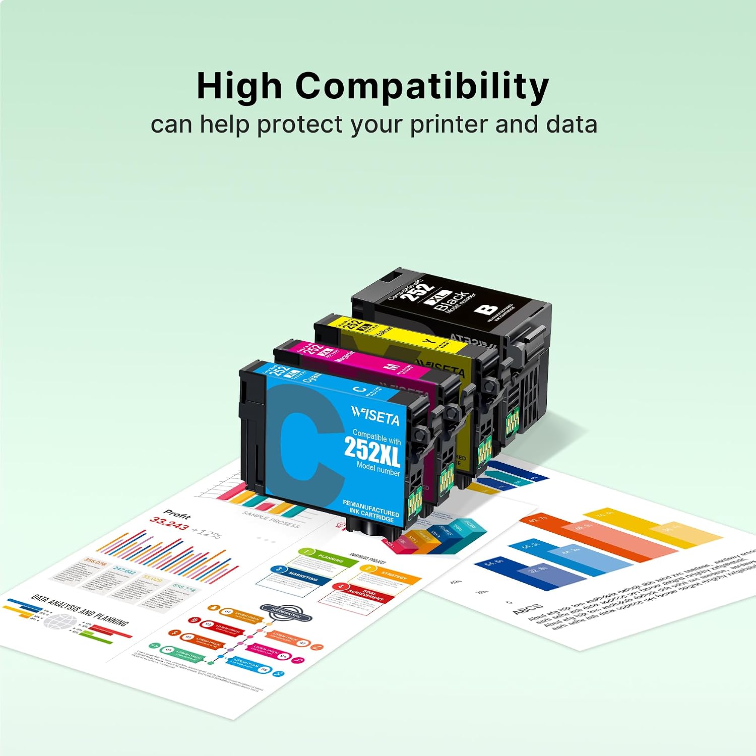 Detalle 1 de WISETA 252 XL Ink Cartridges, 4-Pack with High-Yield Black and Colour