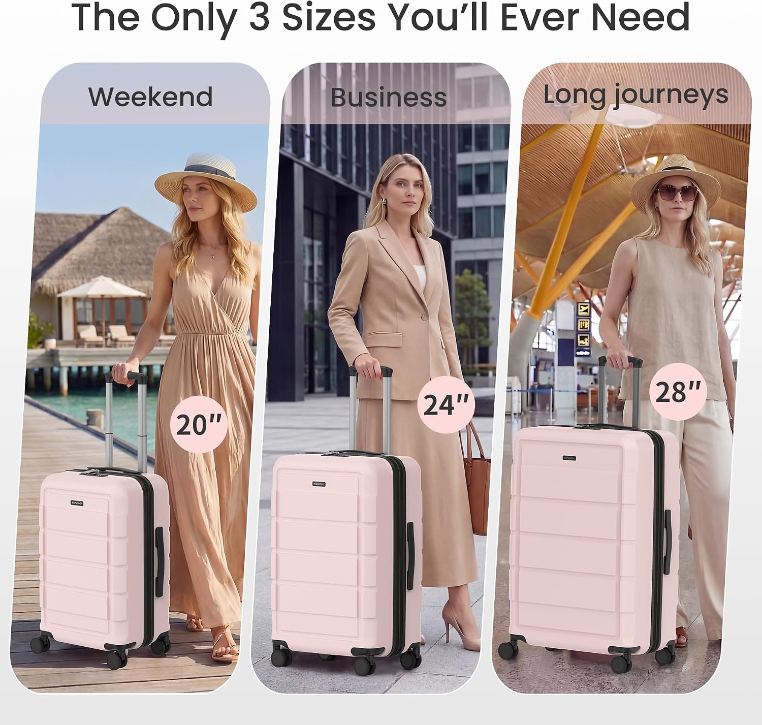 Thumbnail 5 de SHOWKOO Luggage Sets 3-Piece 93L Pink 💼