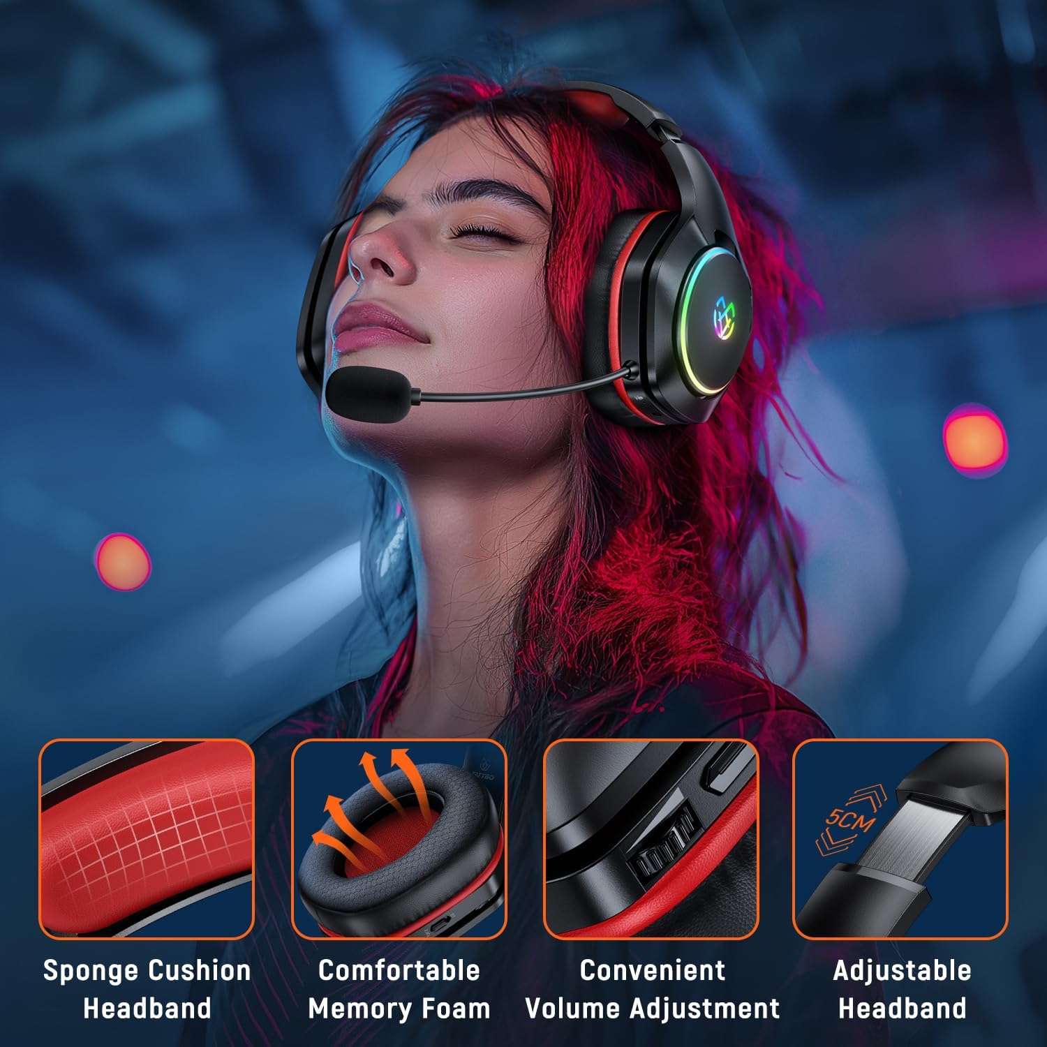 Detalle 1 de Tatybo 2.4GHz Wireless Gaming Headsets with 7.1 Surround Sound for PS5/PS4/PC
