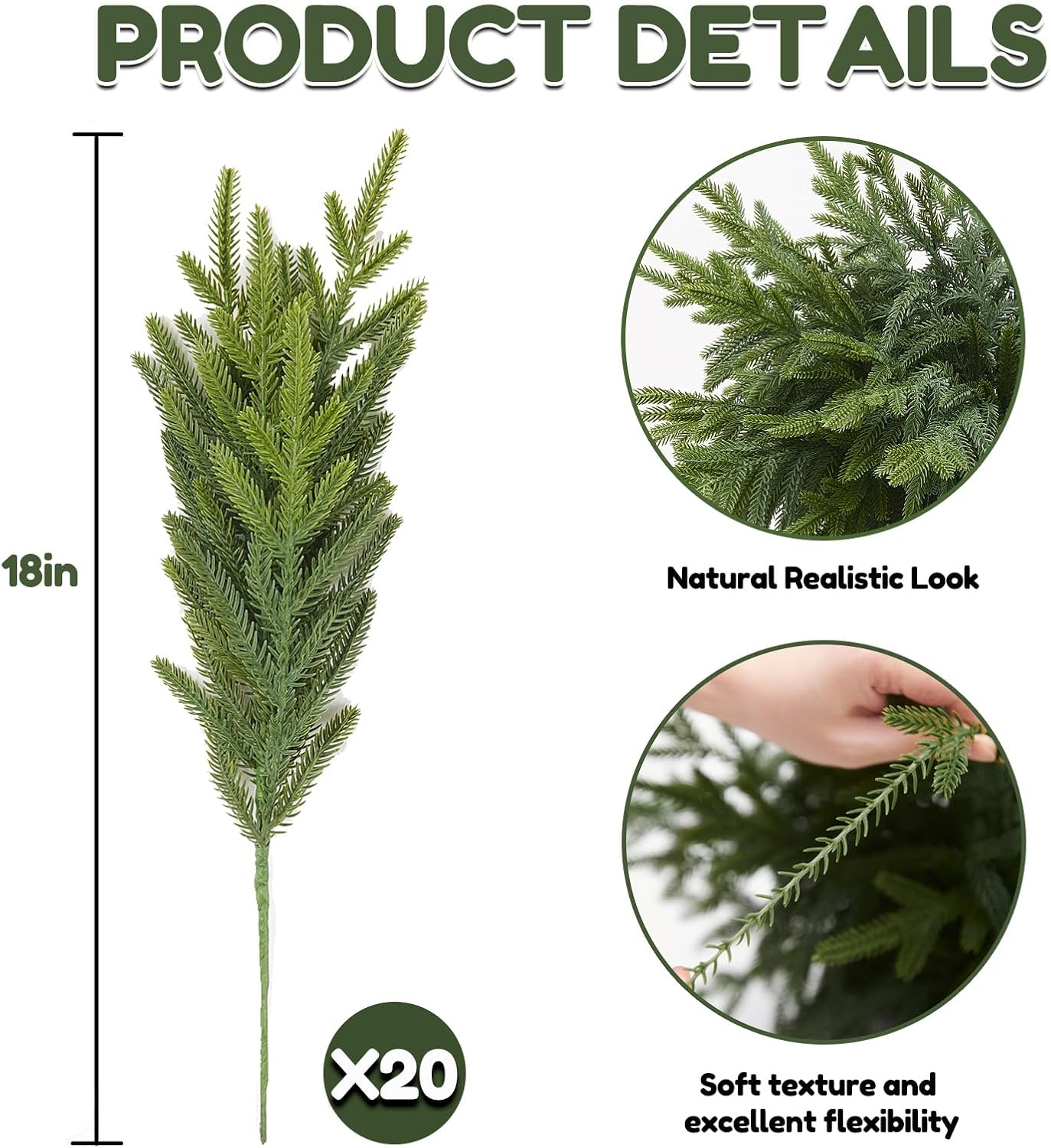 Detalle 2 de Artificial Norfolk Pine Branches, 18 Inches