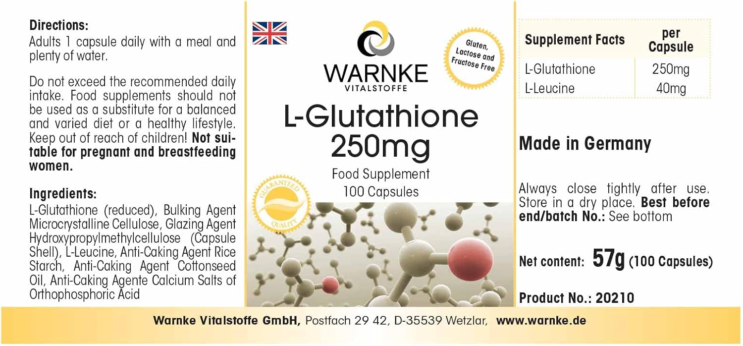 Detalle de Warnke Vitalstoffe L-Glutatión 250mg 💊, 100 cápsulas
