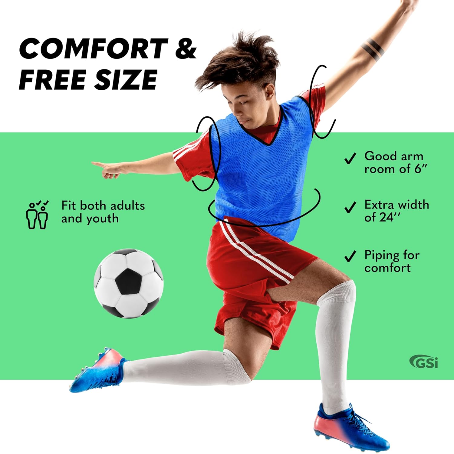 Thumbnail 1 de GSi Sports Pinnies Training Vest Packs (6 or 12) – Free Size Mesh for Soccer & Basketball